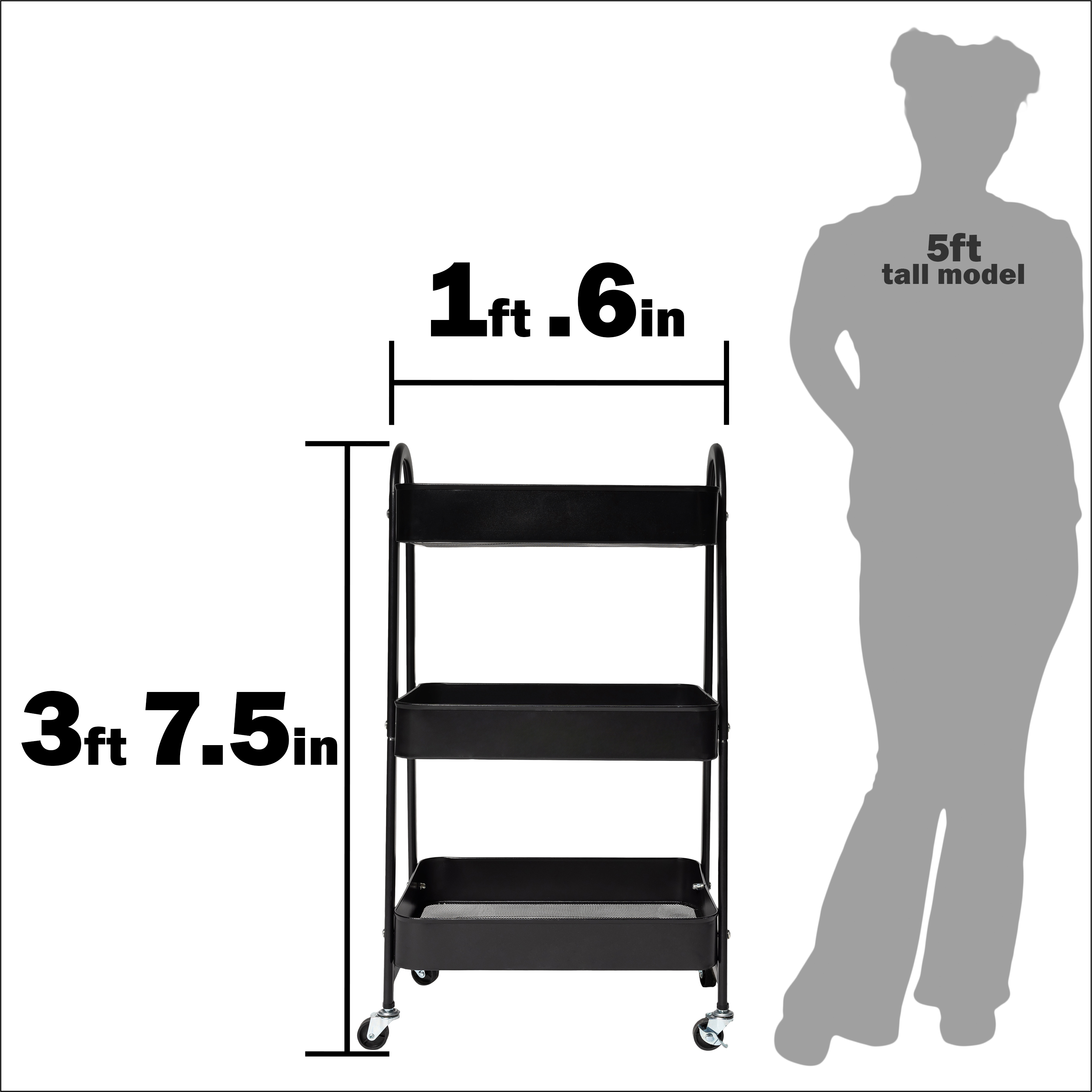 3-Tier Metal Rolling Cart 17.9in x 29.9in