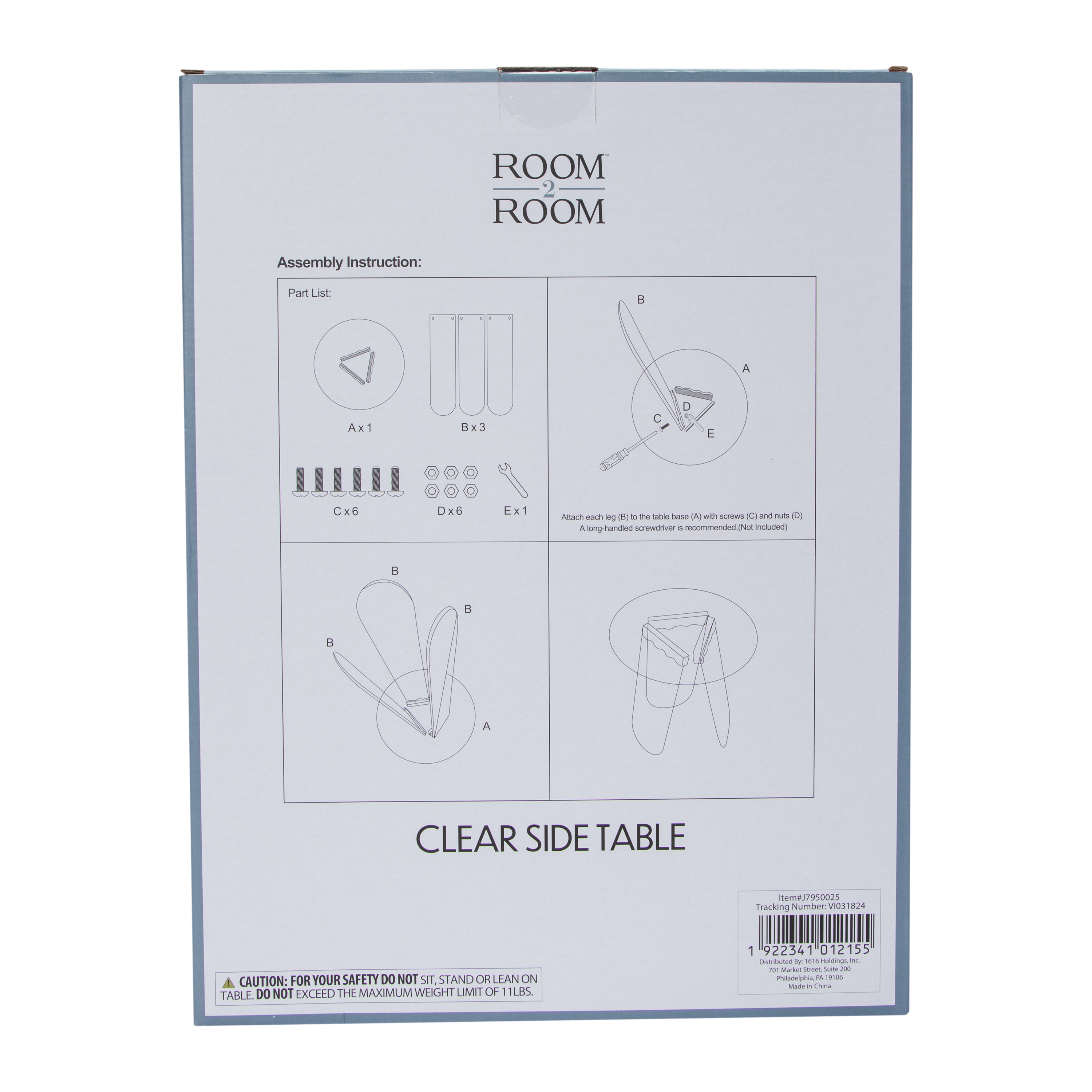 Clear Side Table 11.8in x 15.4in