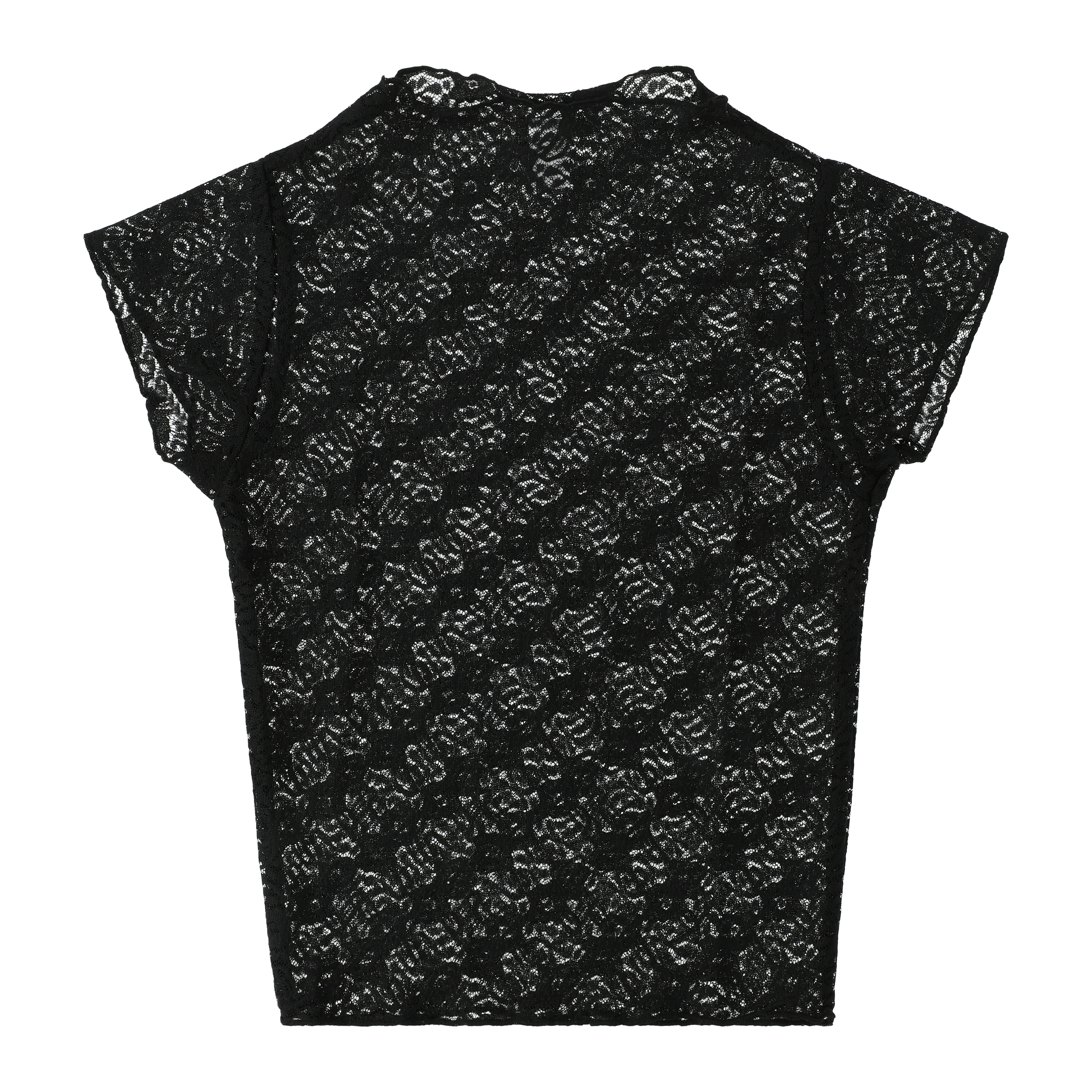 Short-Sleeve Mock-Neck Floral Lace Top