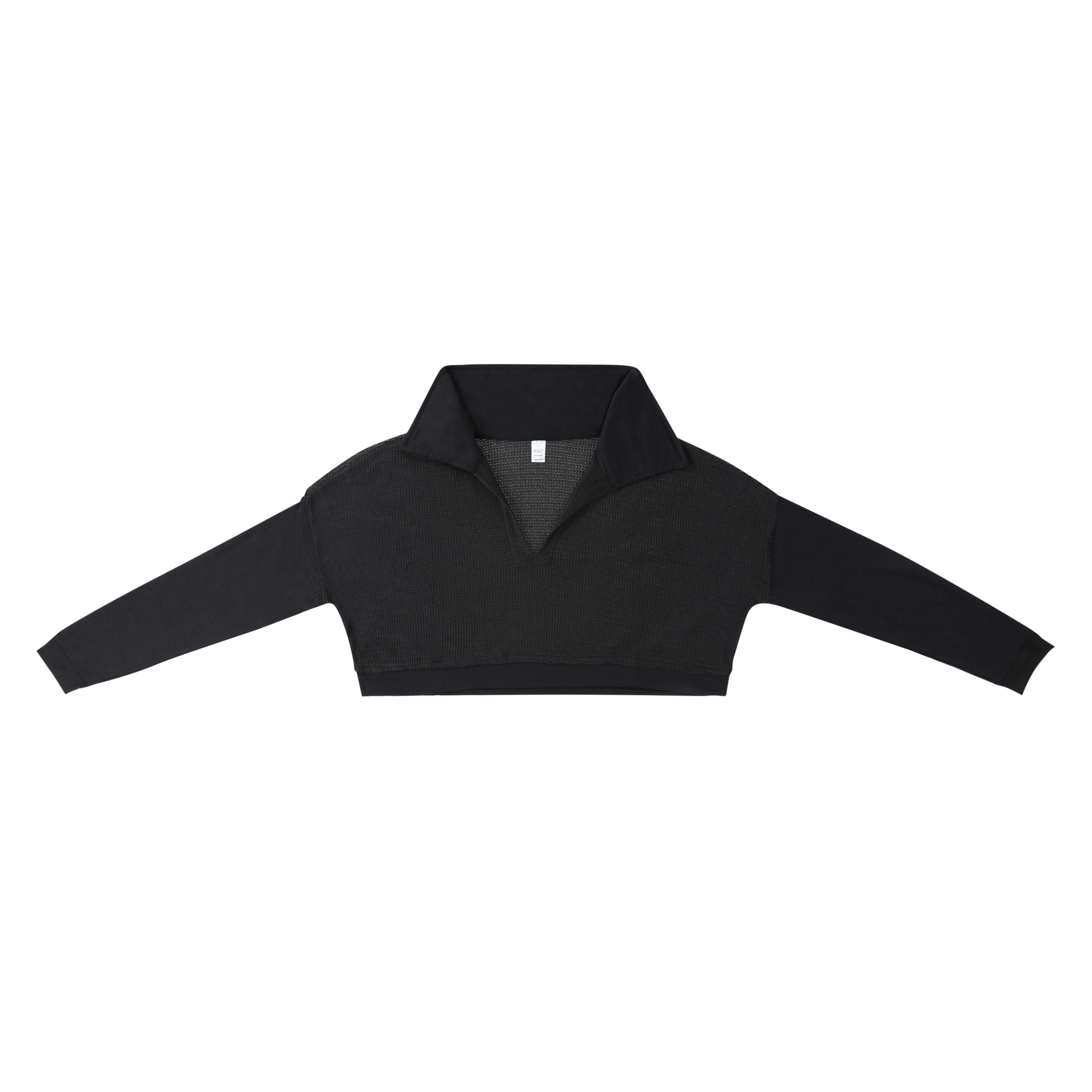 Waffle Knit Long-Sleeve Crop Polo Top