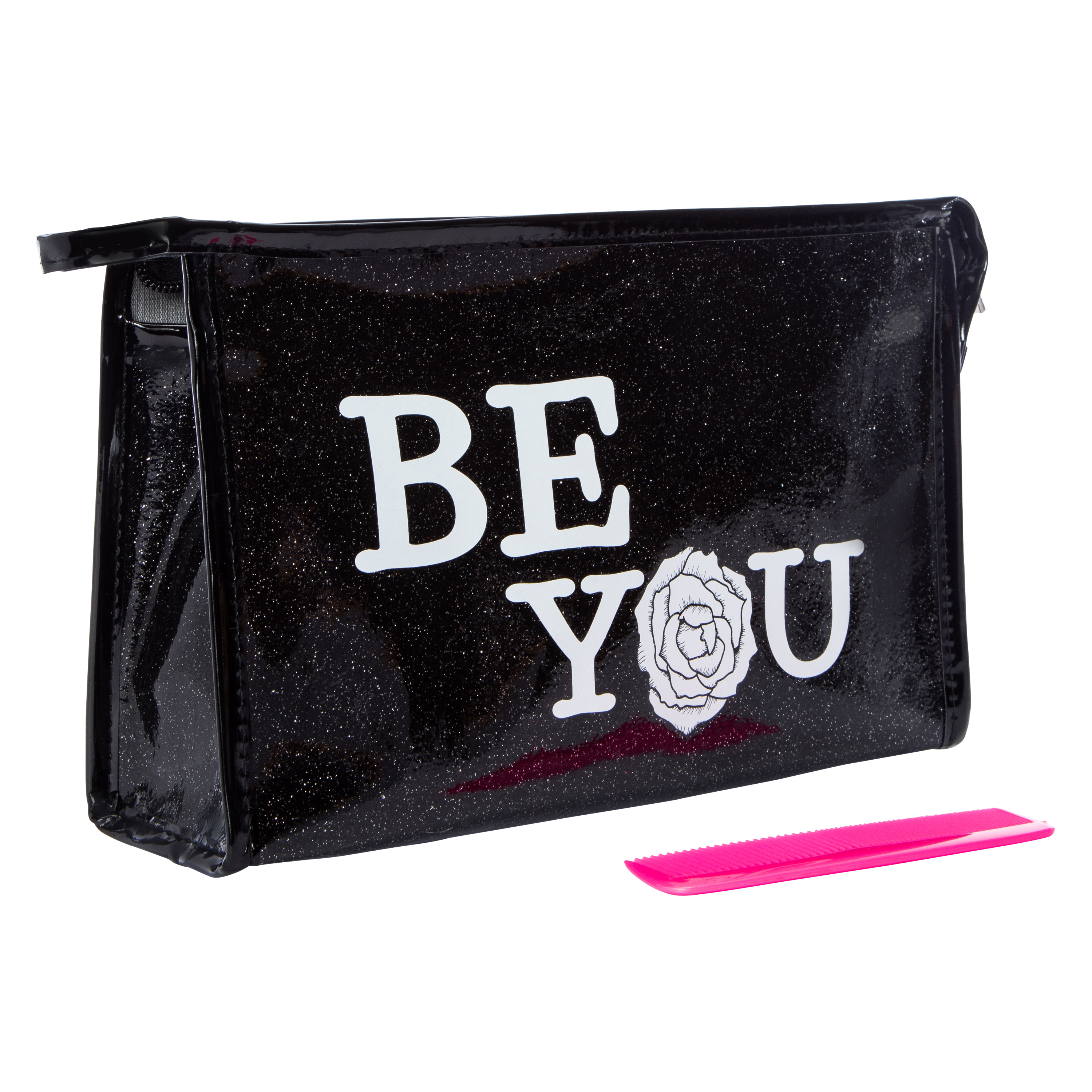 'Be You' Glitter Cosmetic Bag With Hair Comb
