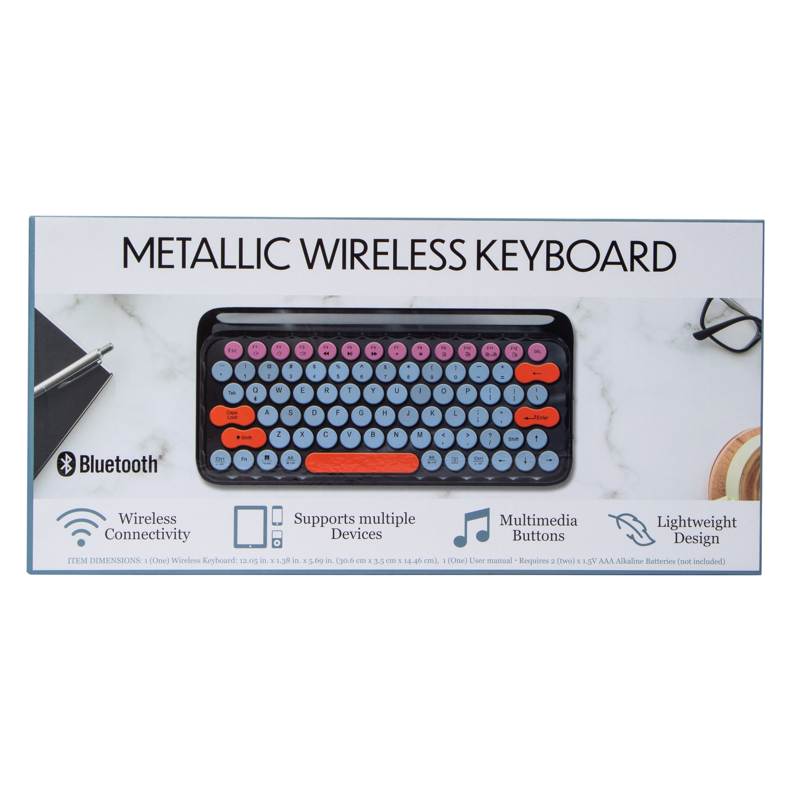 Metallic Wireless Keyboard 12.05in x 5.69in