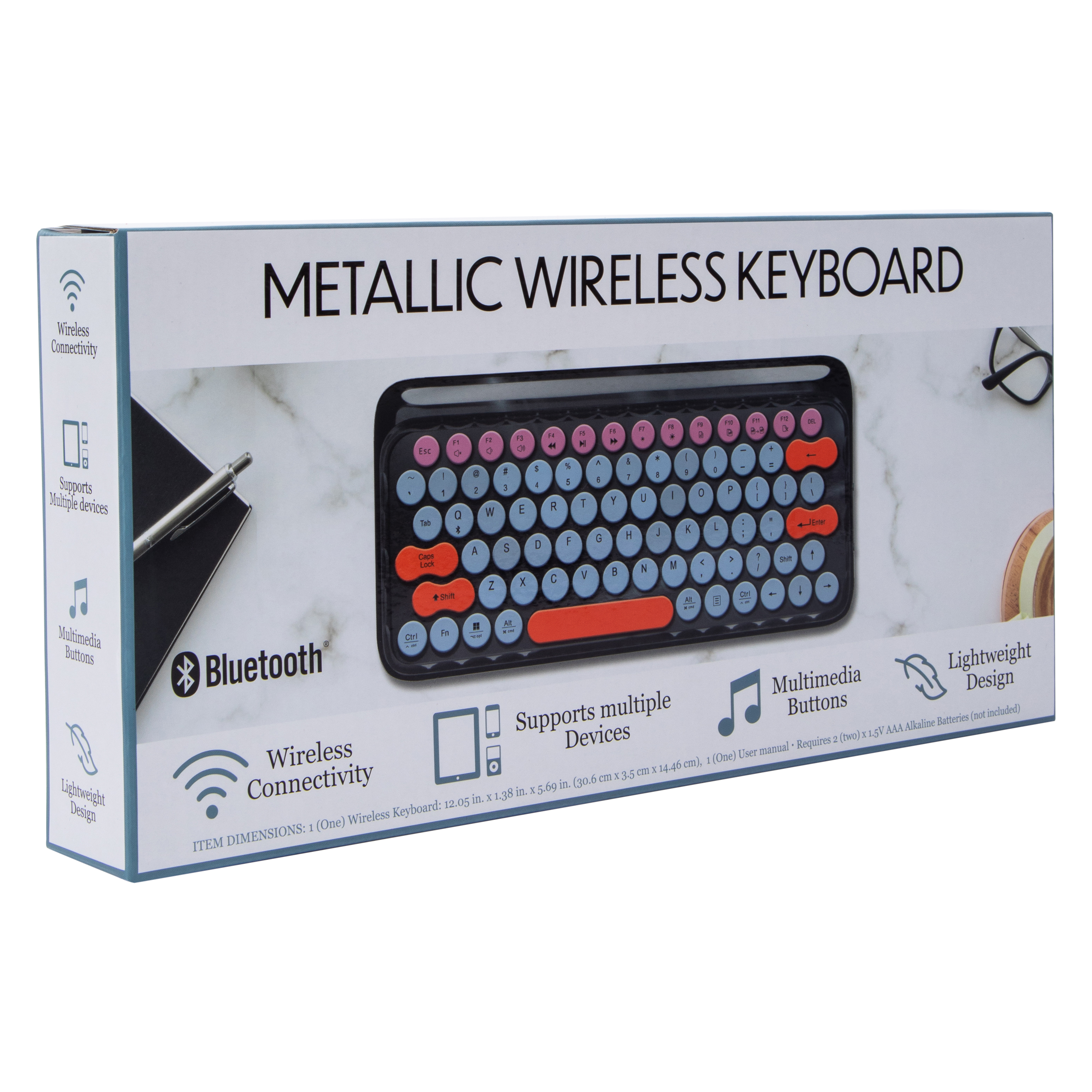 Metallic Wireless Keyboard 12.05in x 5.69in