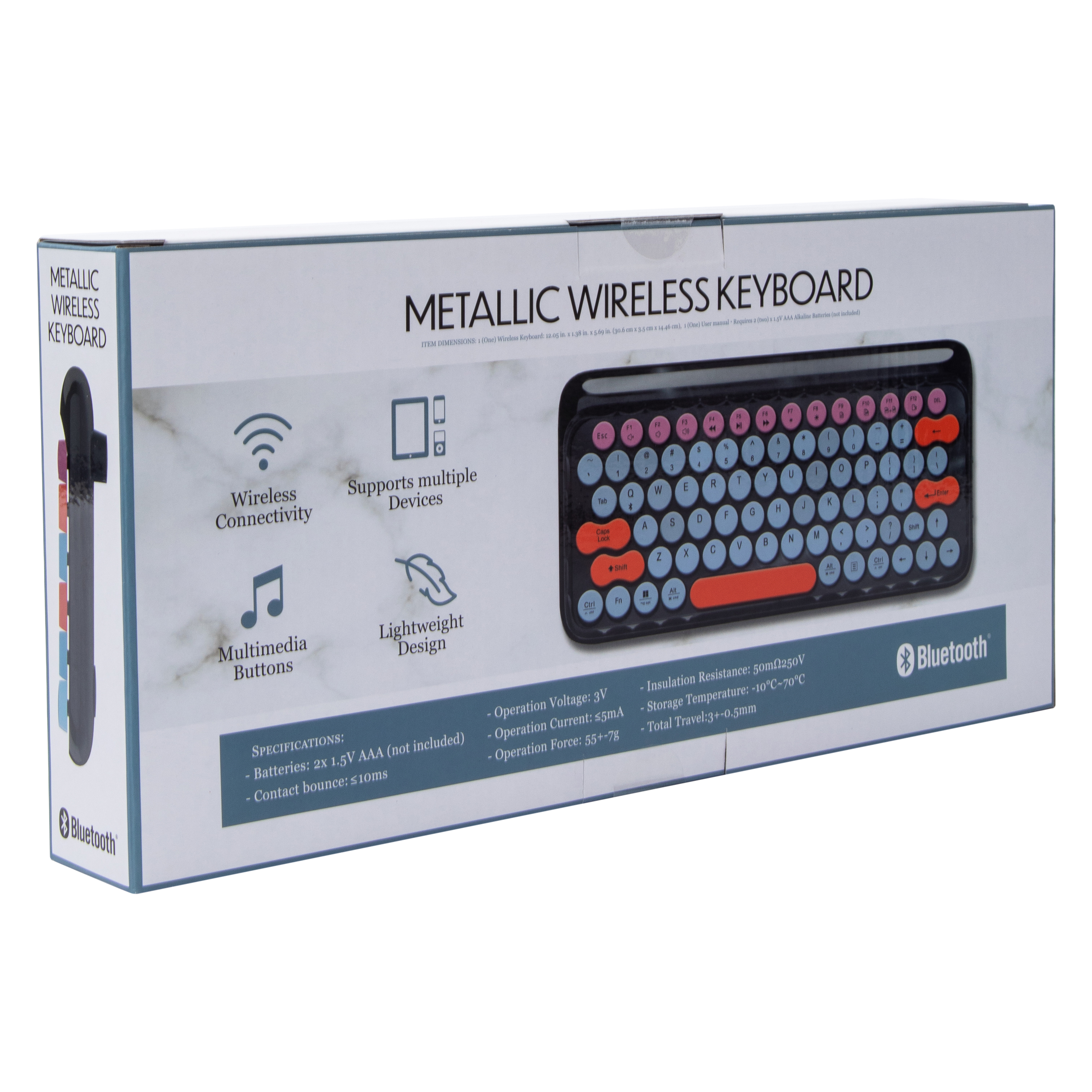 Metallic Wireless Keyboard 12.05in x 5.69in