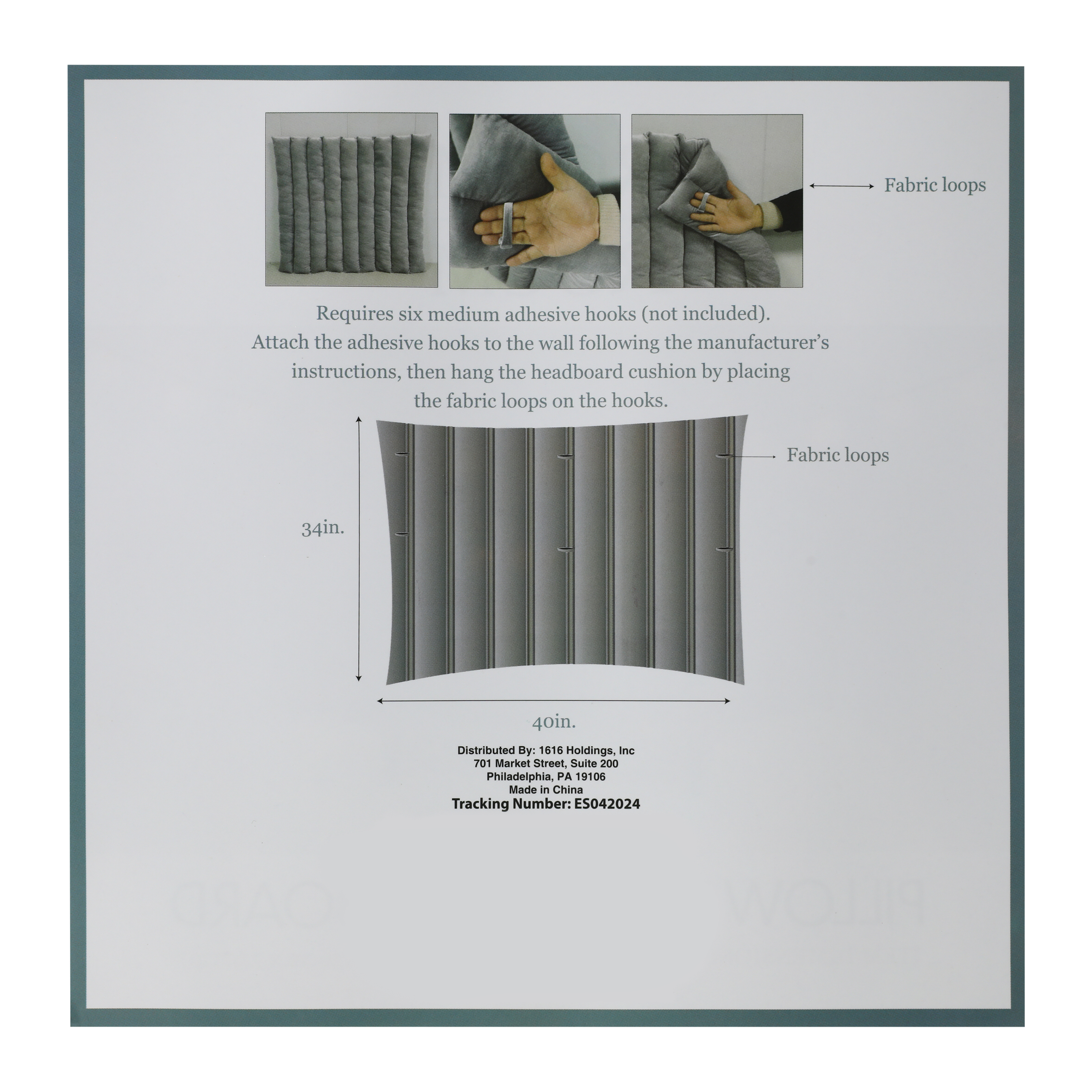 Pillow Fabric Headboard 40in x 34in