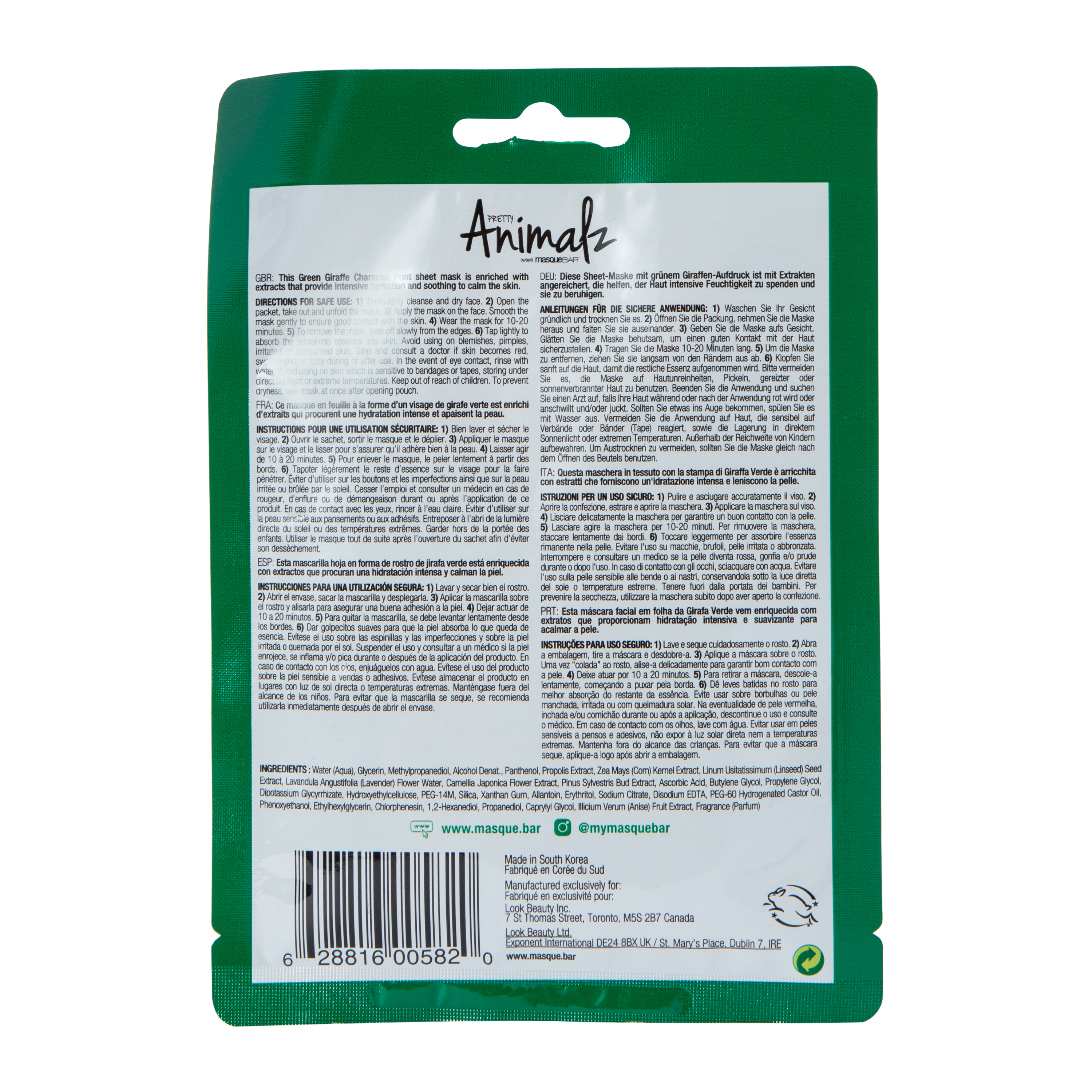 Masque BAR™ Pretty Animalz Green Giraffe Calming Sheet Mask 0.71oz