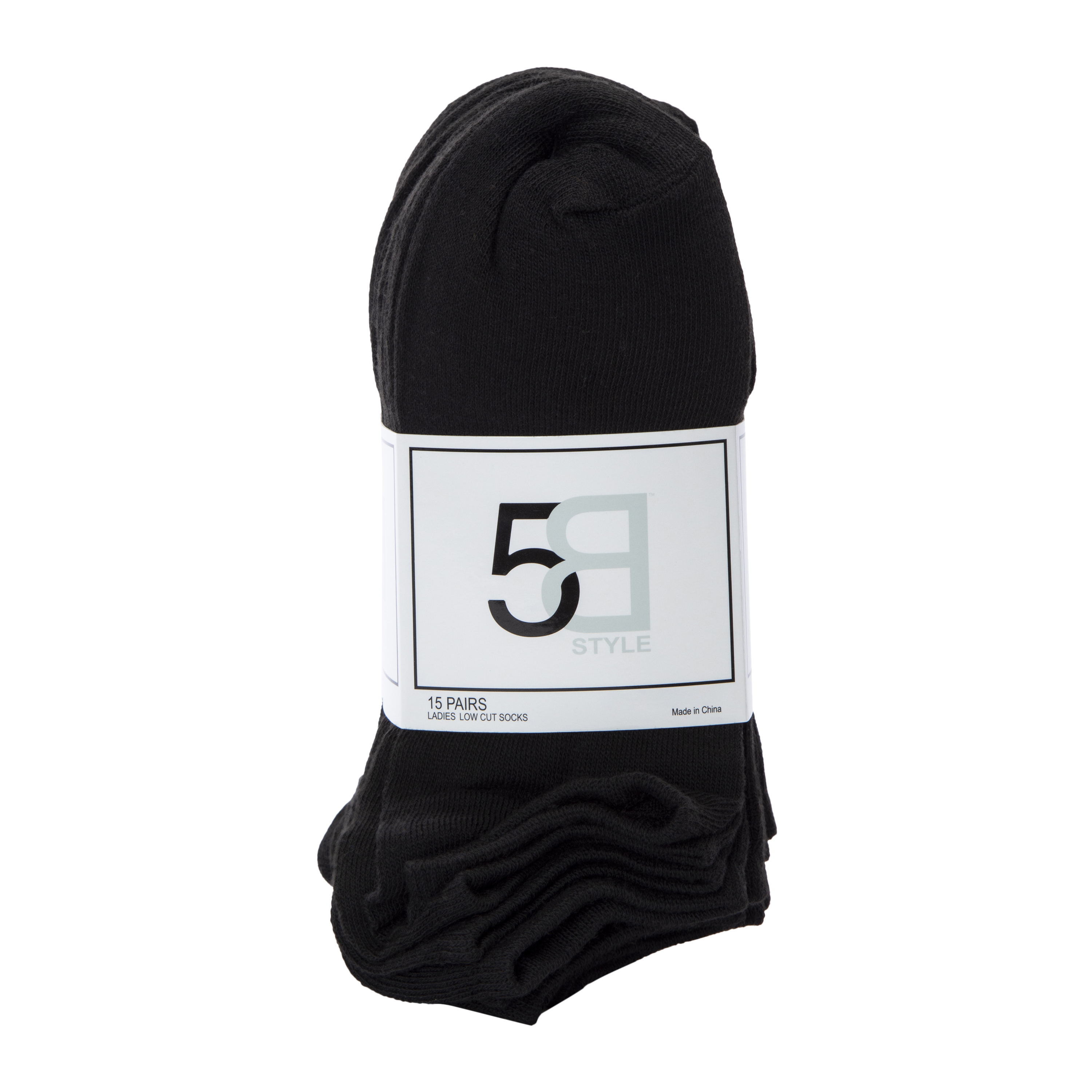 Ladies Solid Black Low Cut Socks 15-Pack