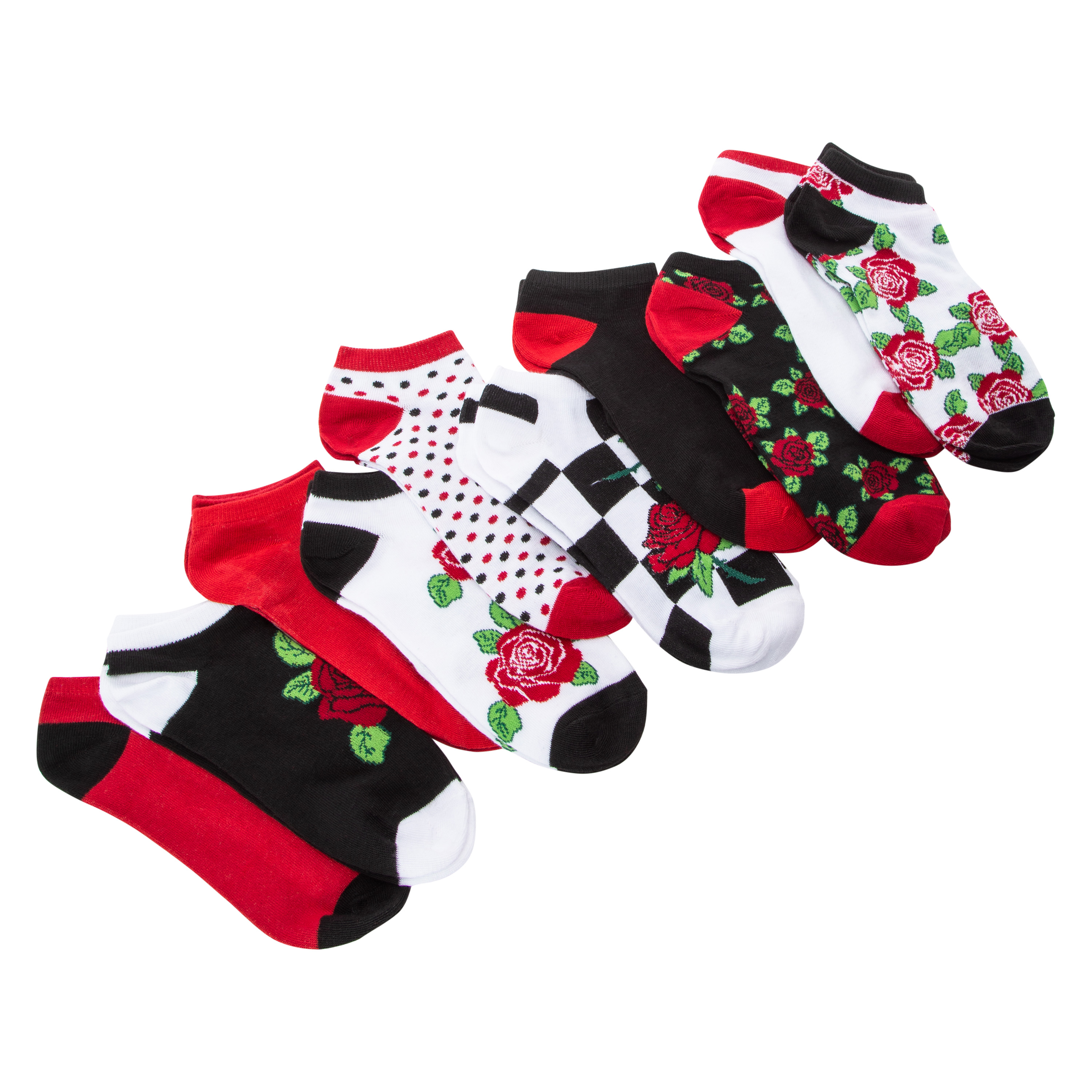 Ladies Assorted Rose Low-Cut Socks 10-Pack