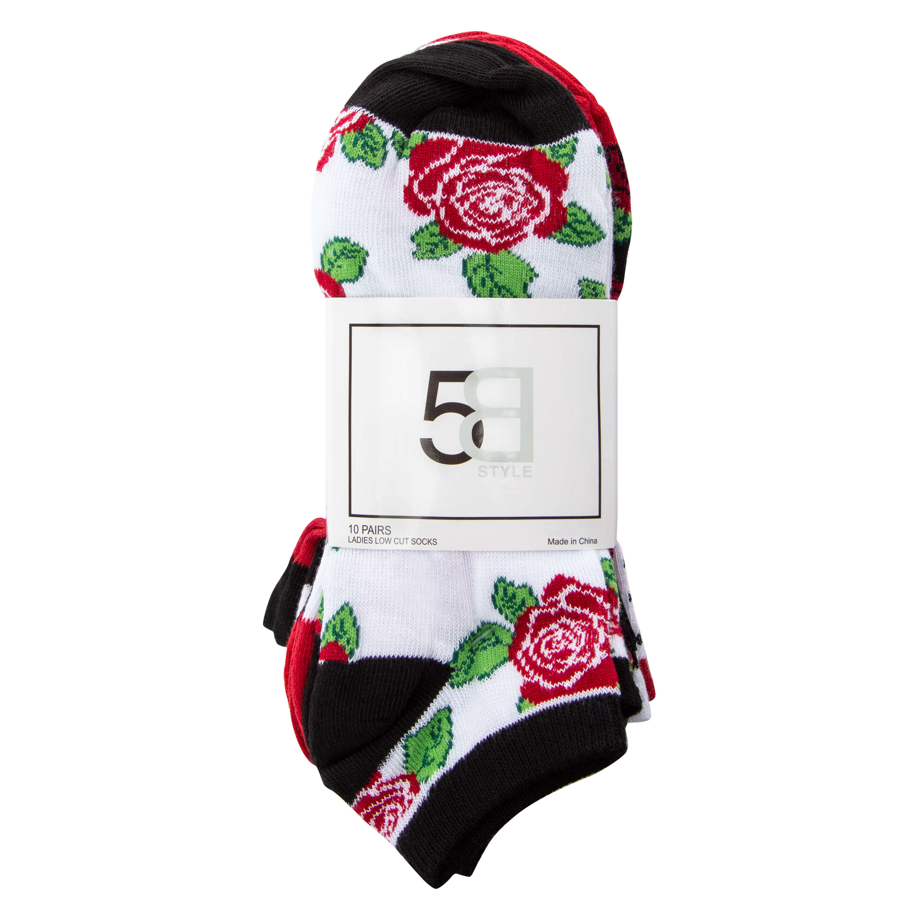 Ladies Assorted Rose Low-Cut Socks 10-Pack