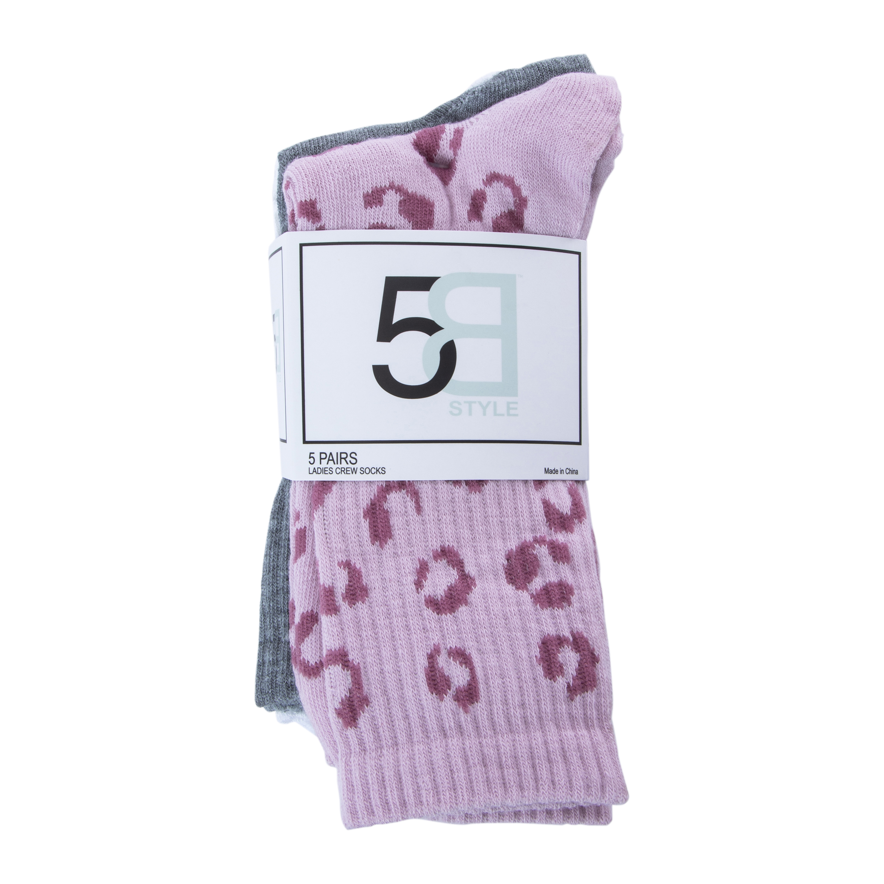 Ladies Leopard Crew Socks 5-Pack