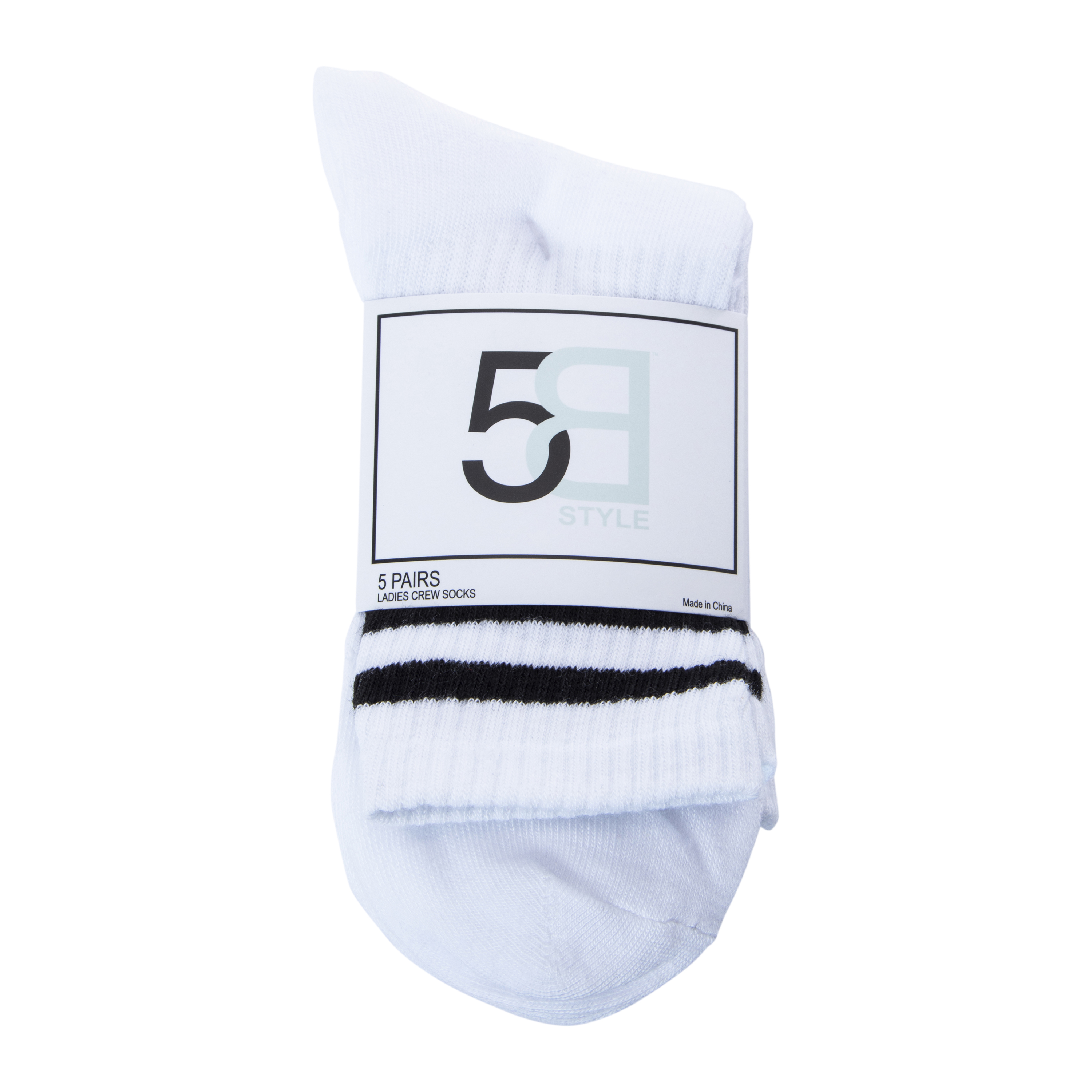 Ladies Stripe-Cuff Crew Socks 5-Pack