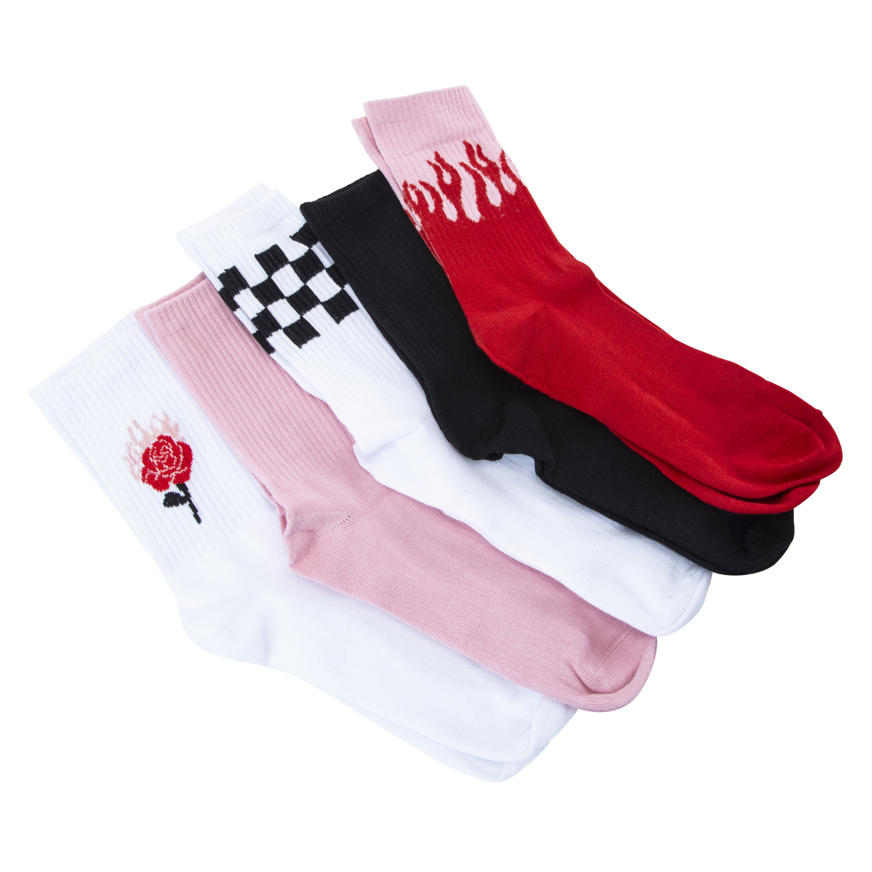 Ladies Flaming Rose Crew Socks 5-Pack