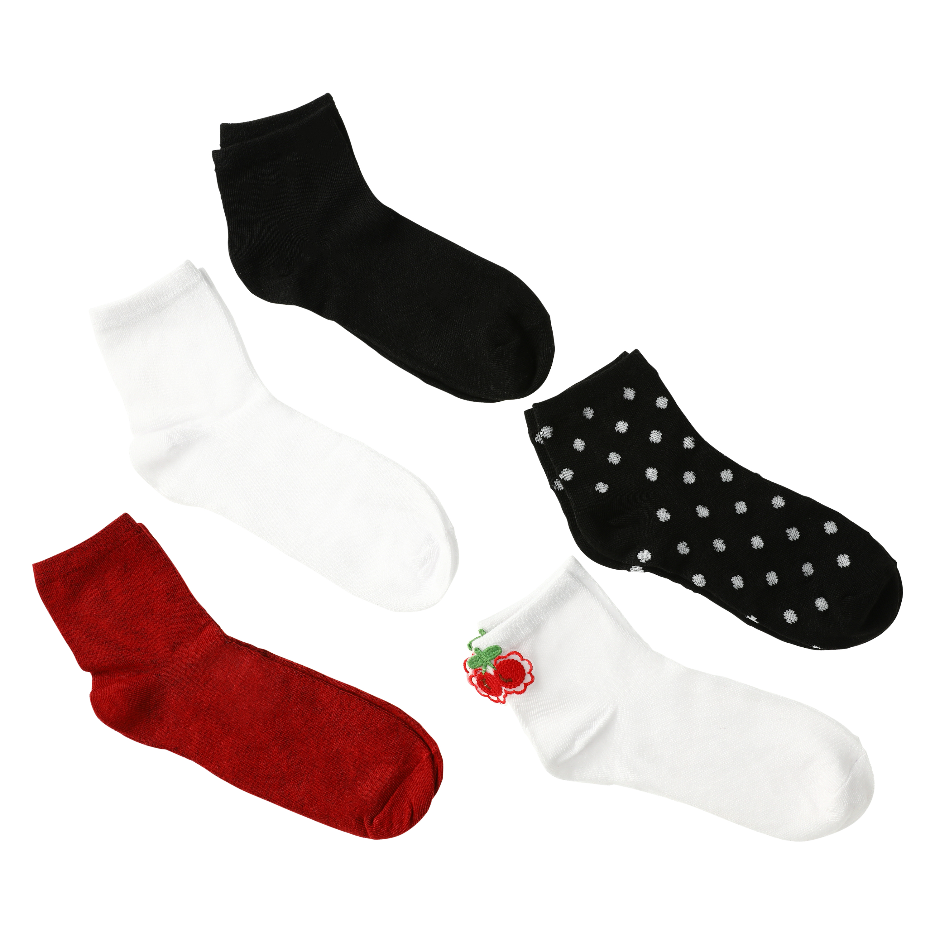 Ladies Ankle Socks With Embroidered Patch 5-Pack