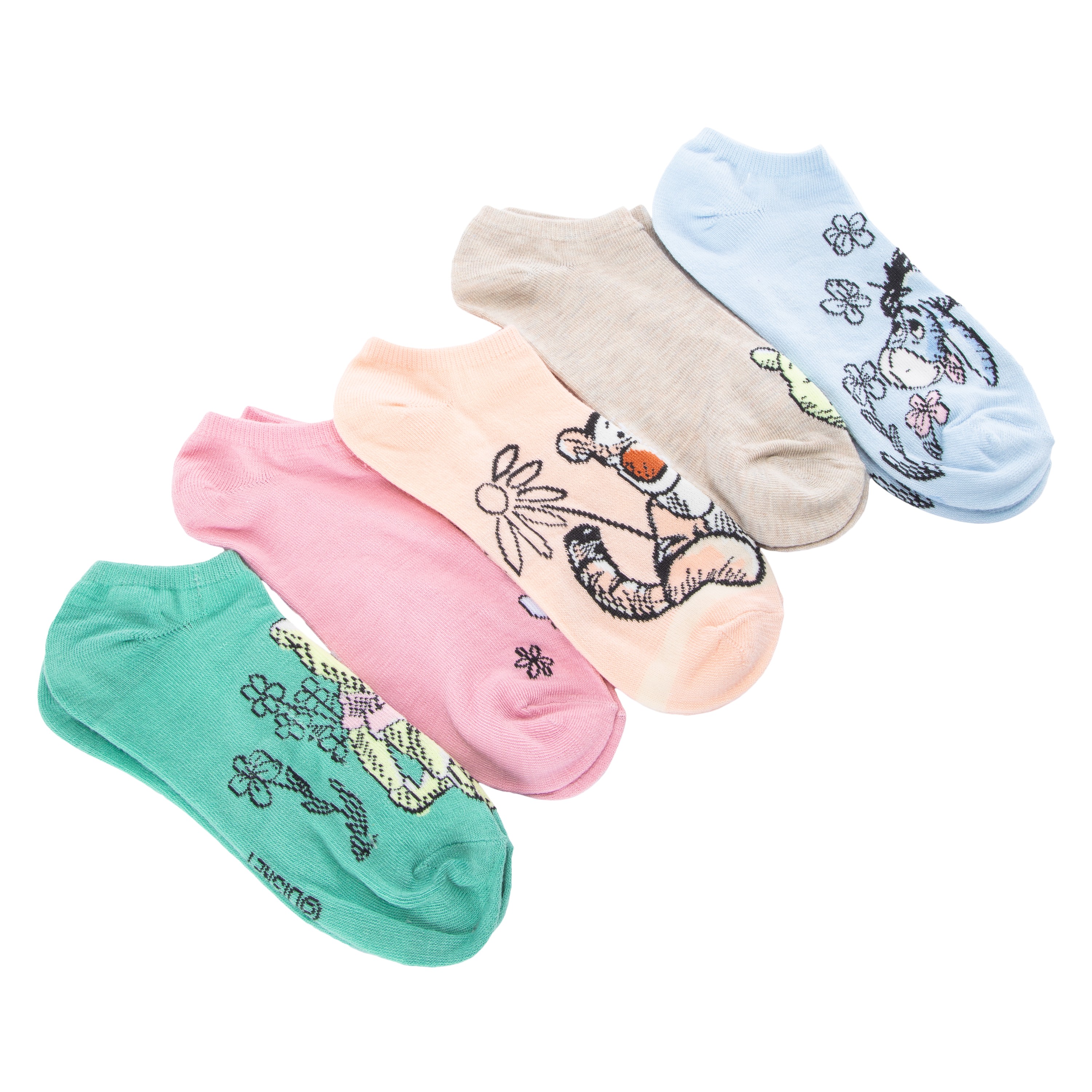 Ladies Disney Winnie The Pooh No-Show Socks 5-Pack