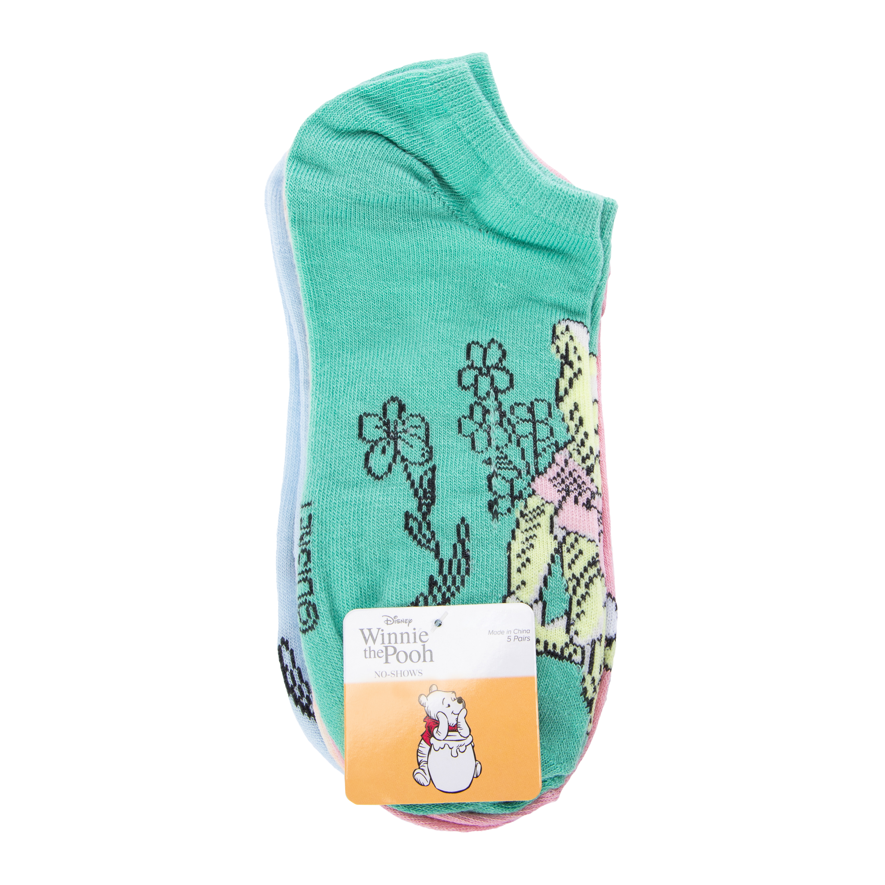 Ladies Disney Winnie The Pooh No-Show Socks 5-Pack