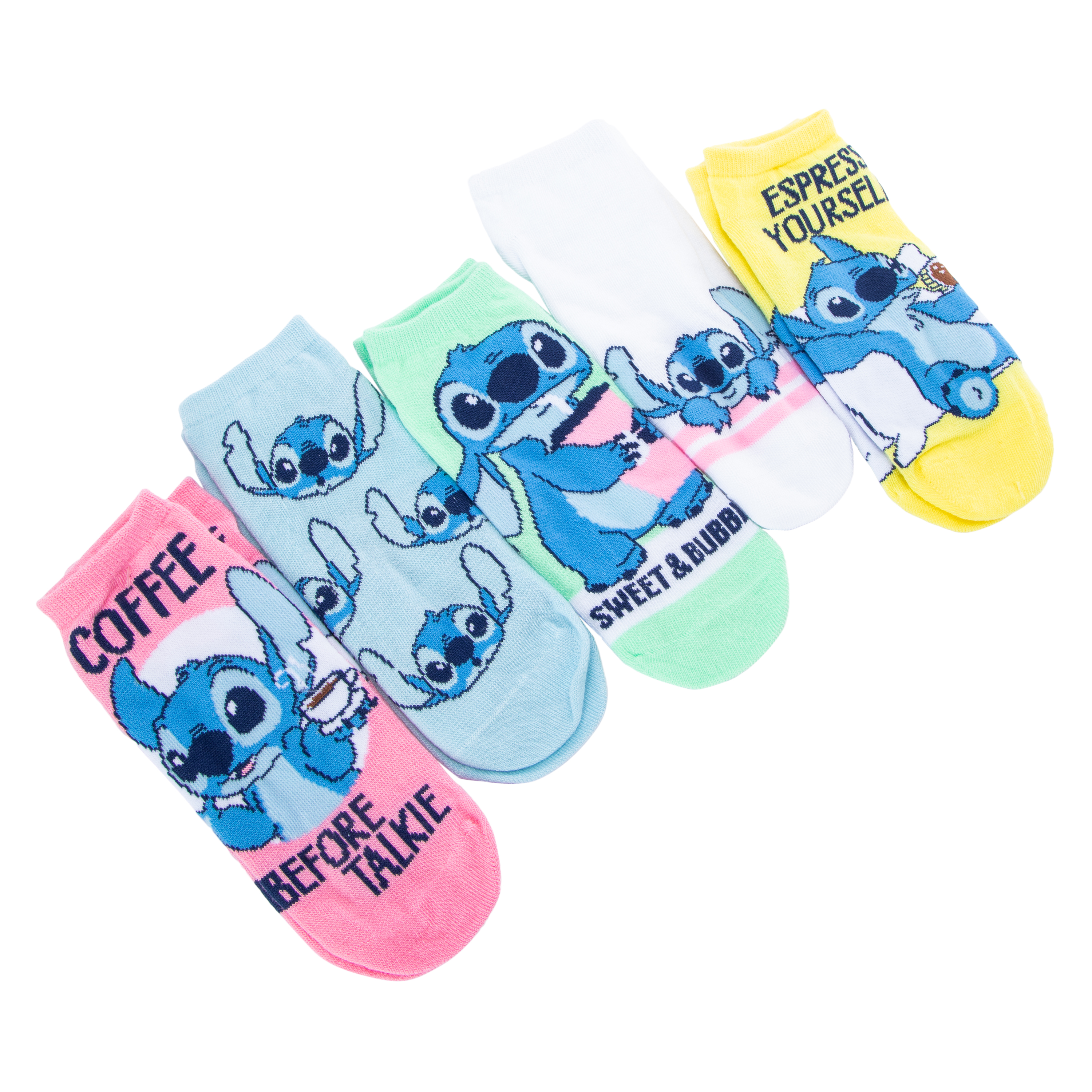 Ladies Disney Stitch 'Troublemaker' No-Show Socks 5-Pack
