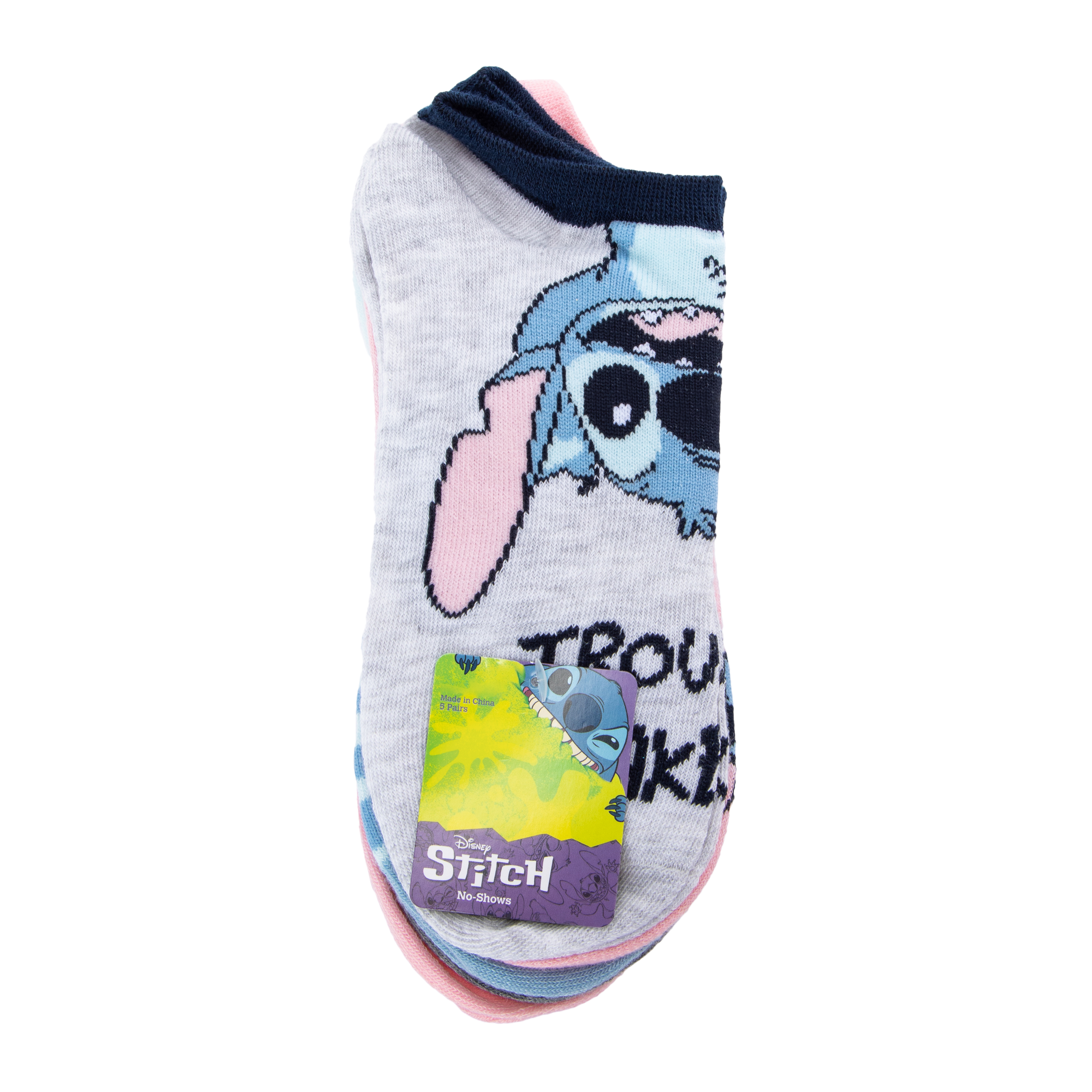 Ladies Disney Stitch 'Troublemaker' No-Show Socks 5-Pack