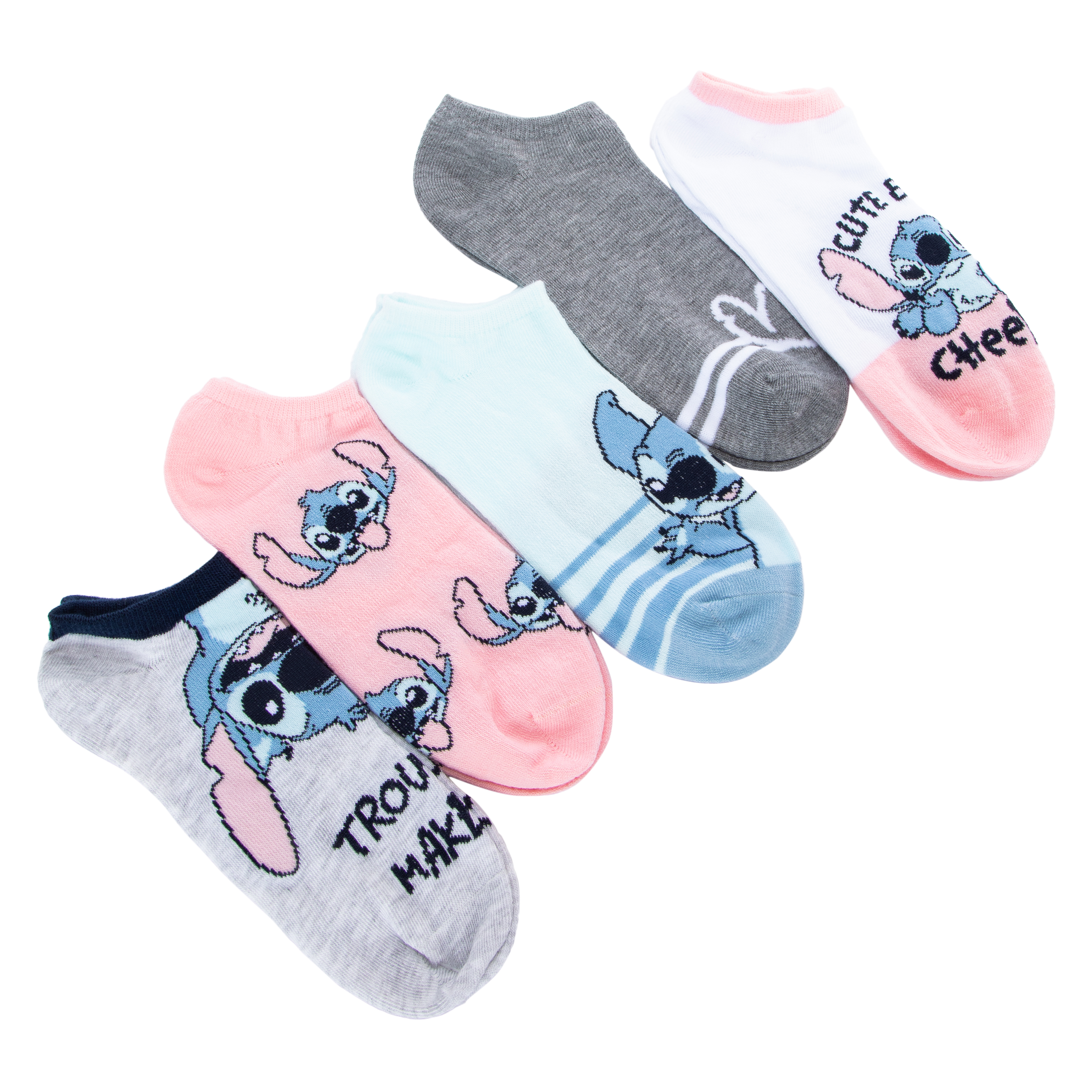 Ladies Disney Stitch No-Show Socks 5-Pack