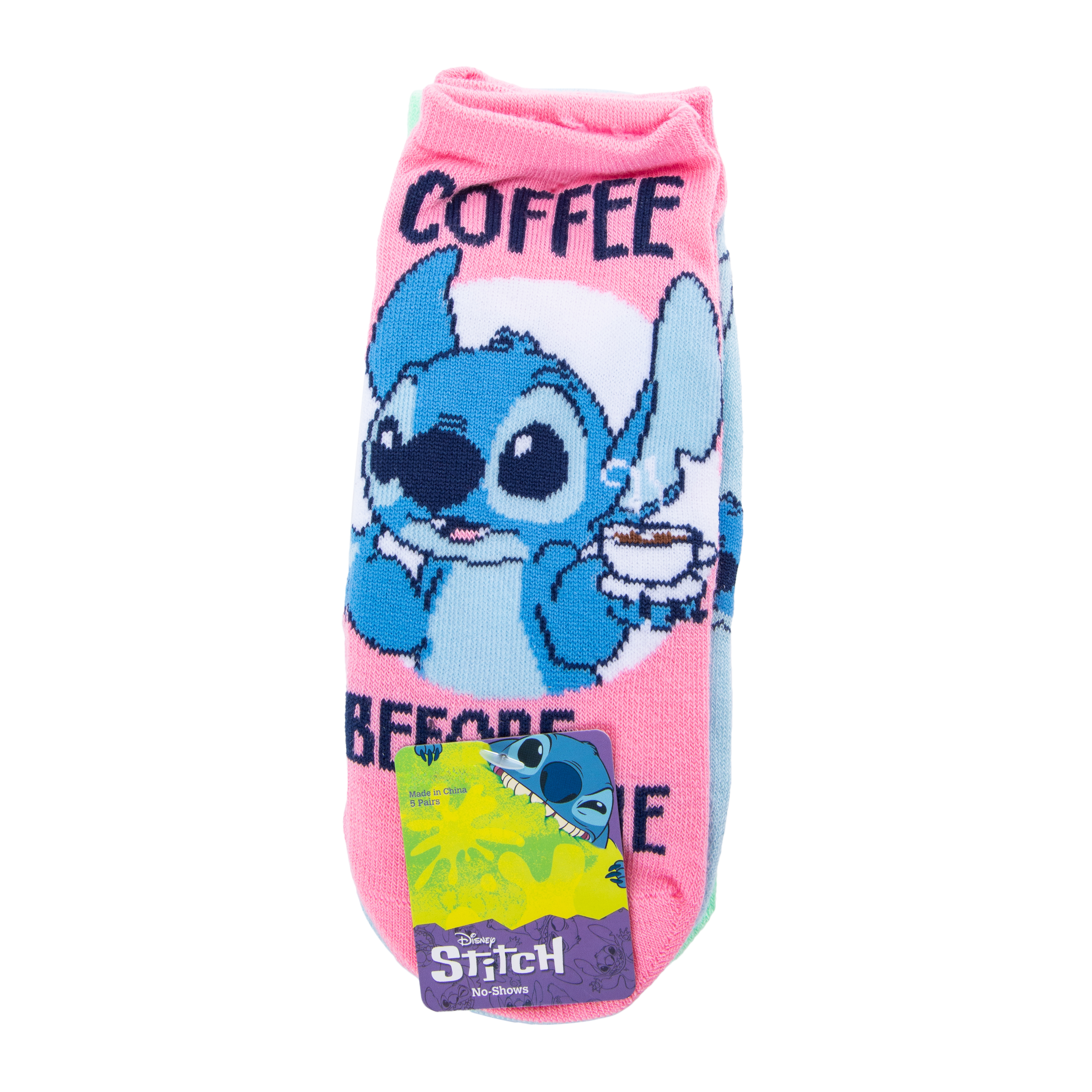 Ladies Disney Stitch No-Show Socks 5-Pack