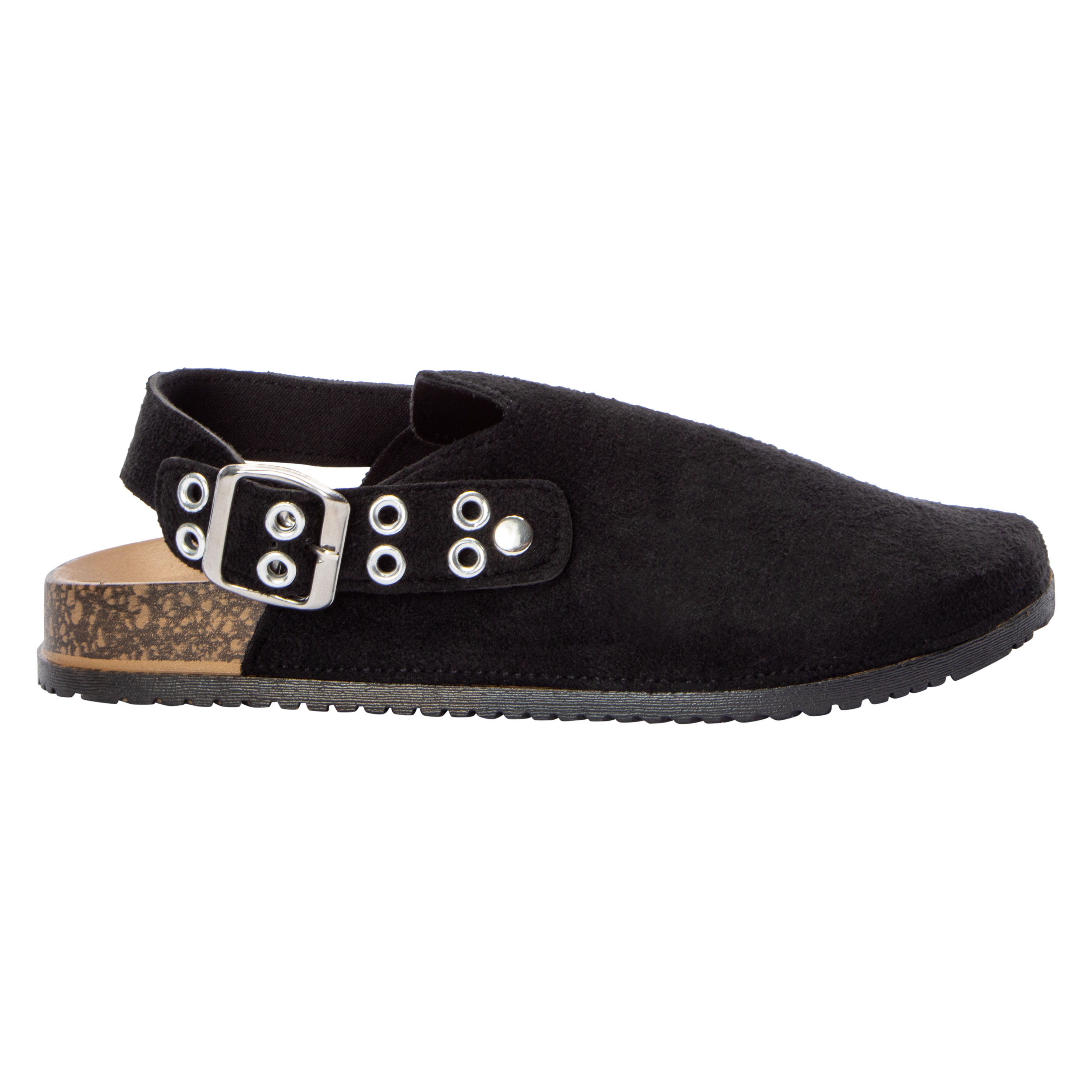 Ladies Suede Buckle-Strap Clogs