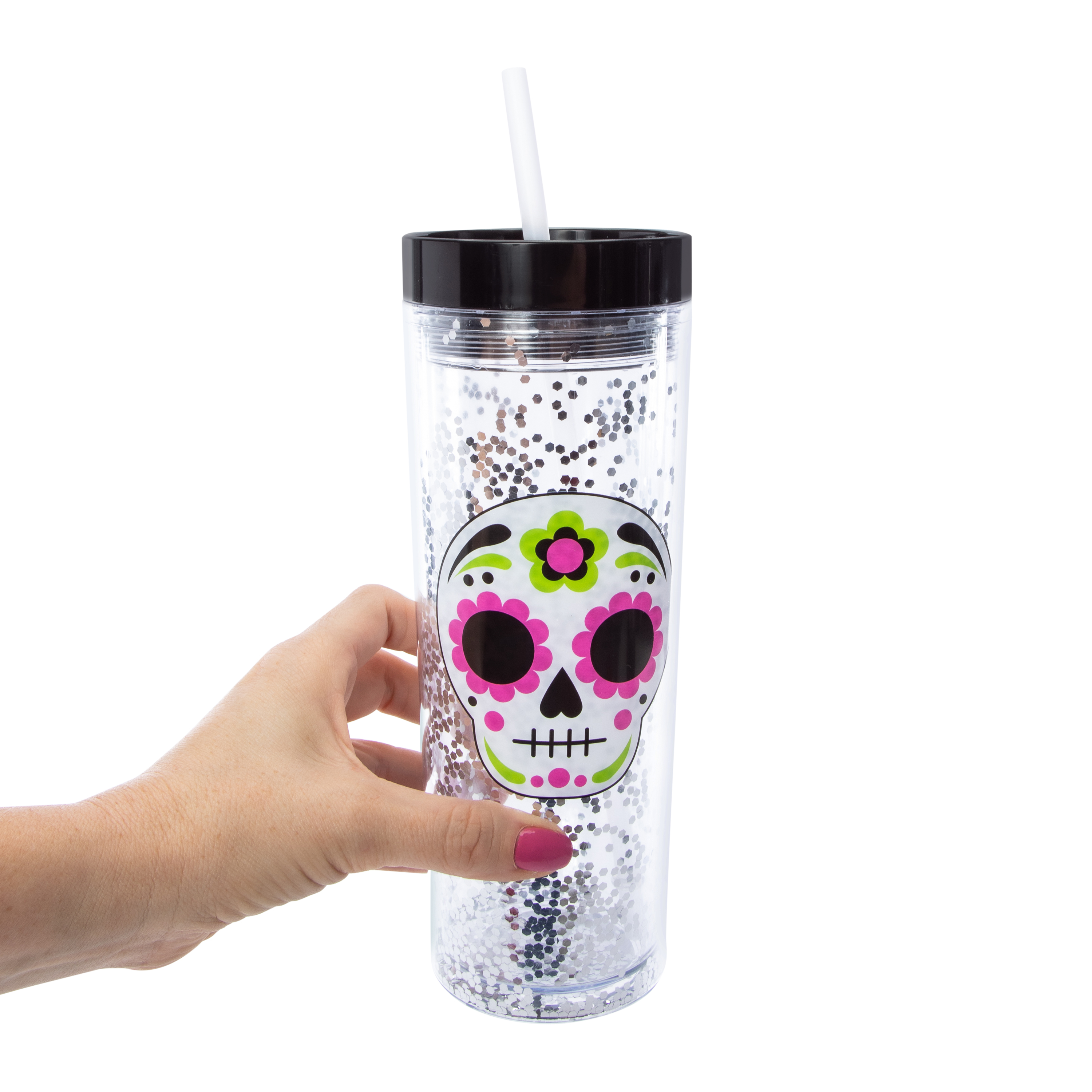 Day Of The Dead Sugar Skull Glitter Tumbler 24oz