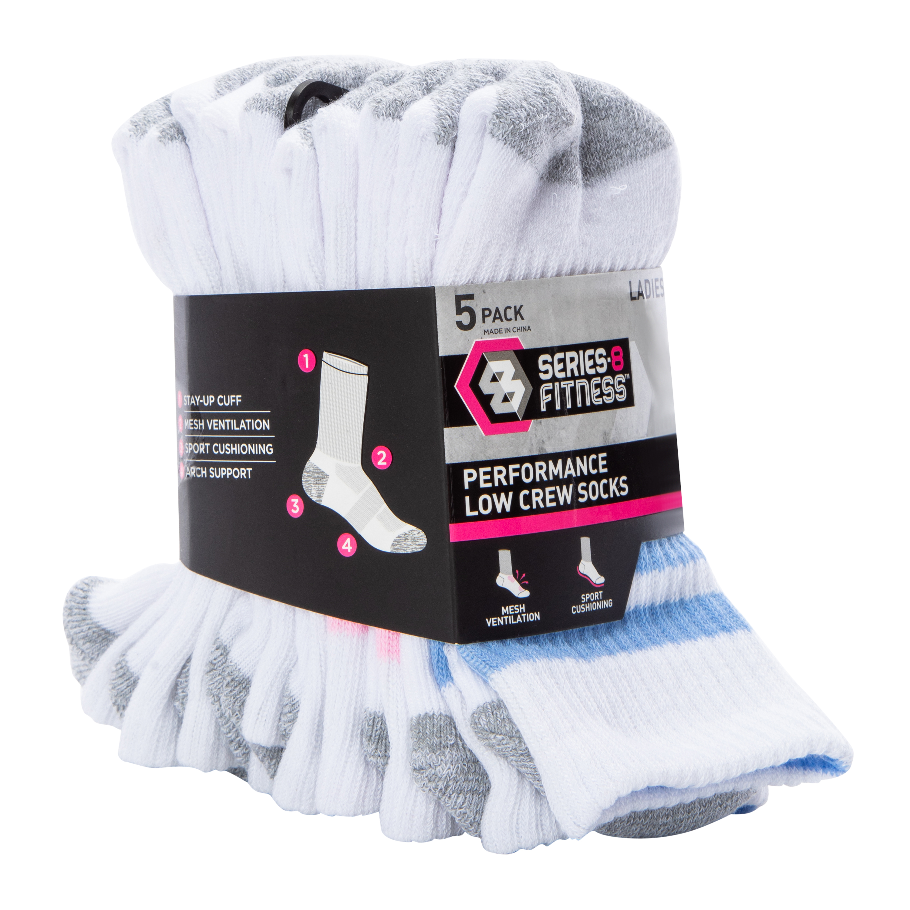 Series-8 Fitness™ Ladies Performance Low Crew Socks 5-Pack