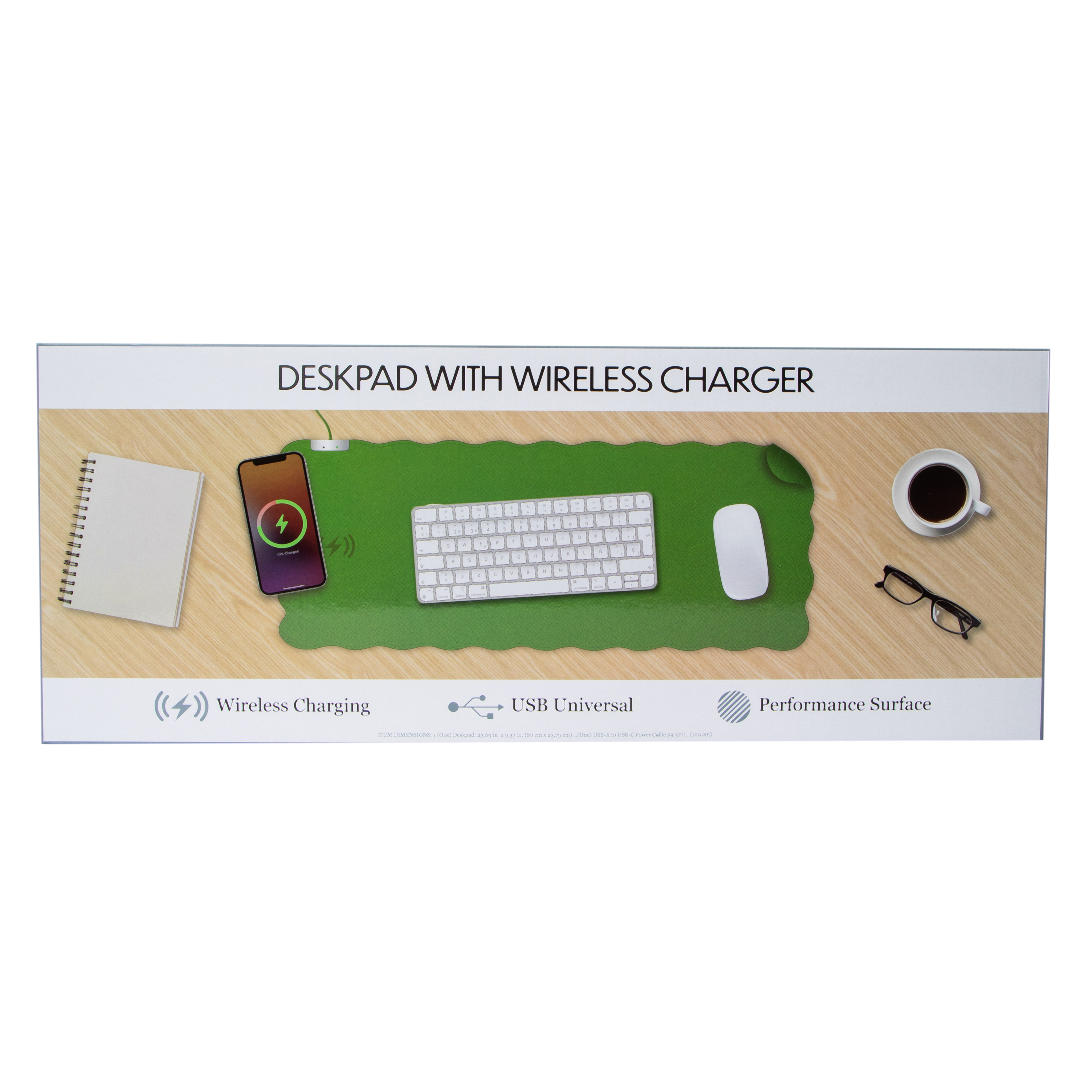 Deskpad With Wireless Charger 23.69in x 9.37in