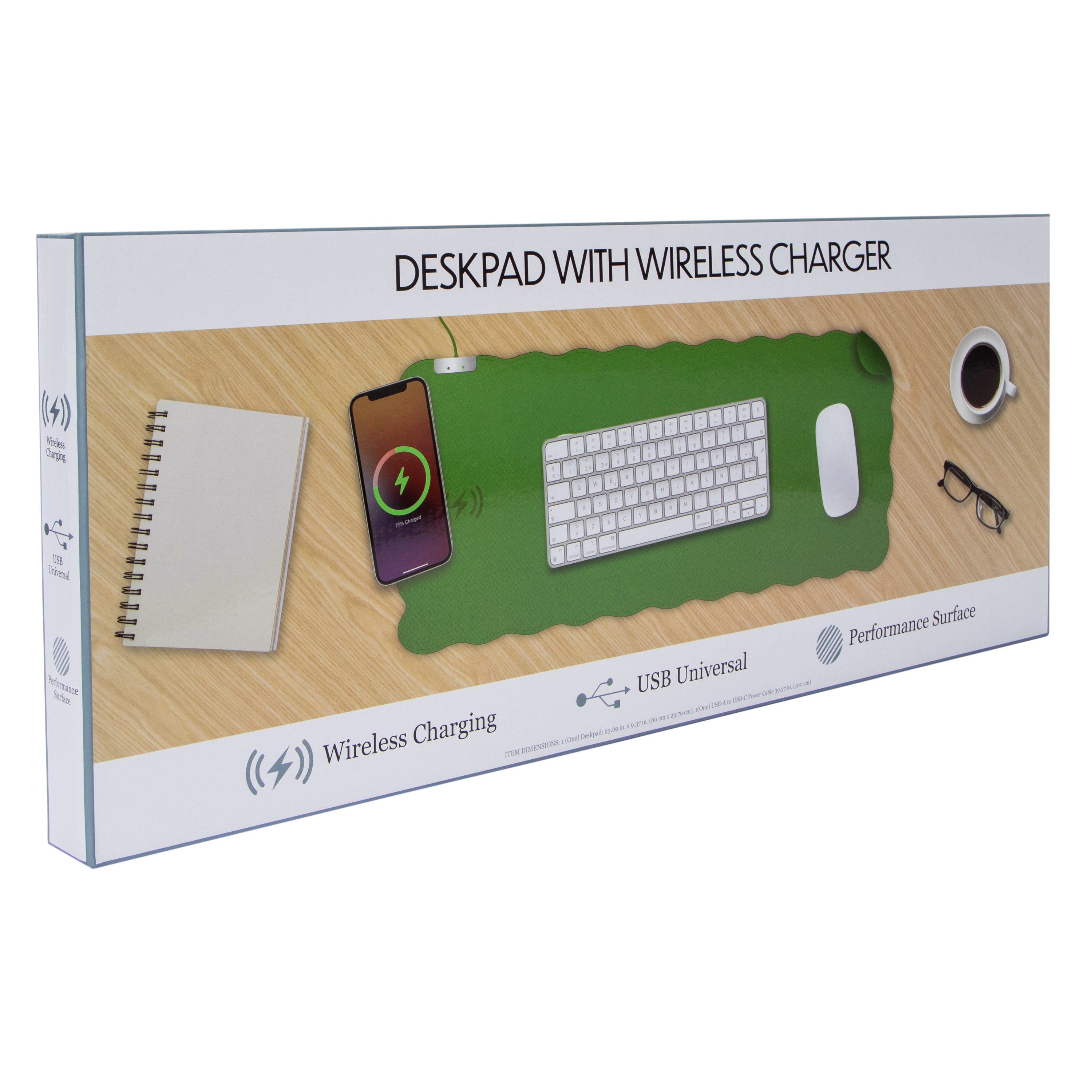 Deskpad With Wireless Charger 23.69in x 9.37in