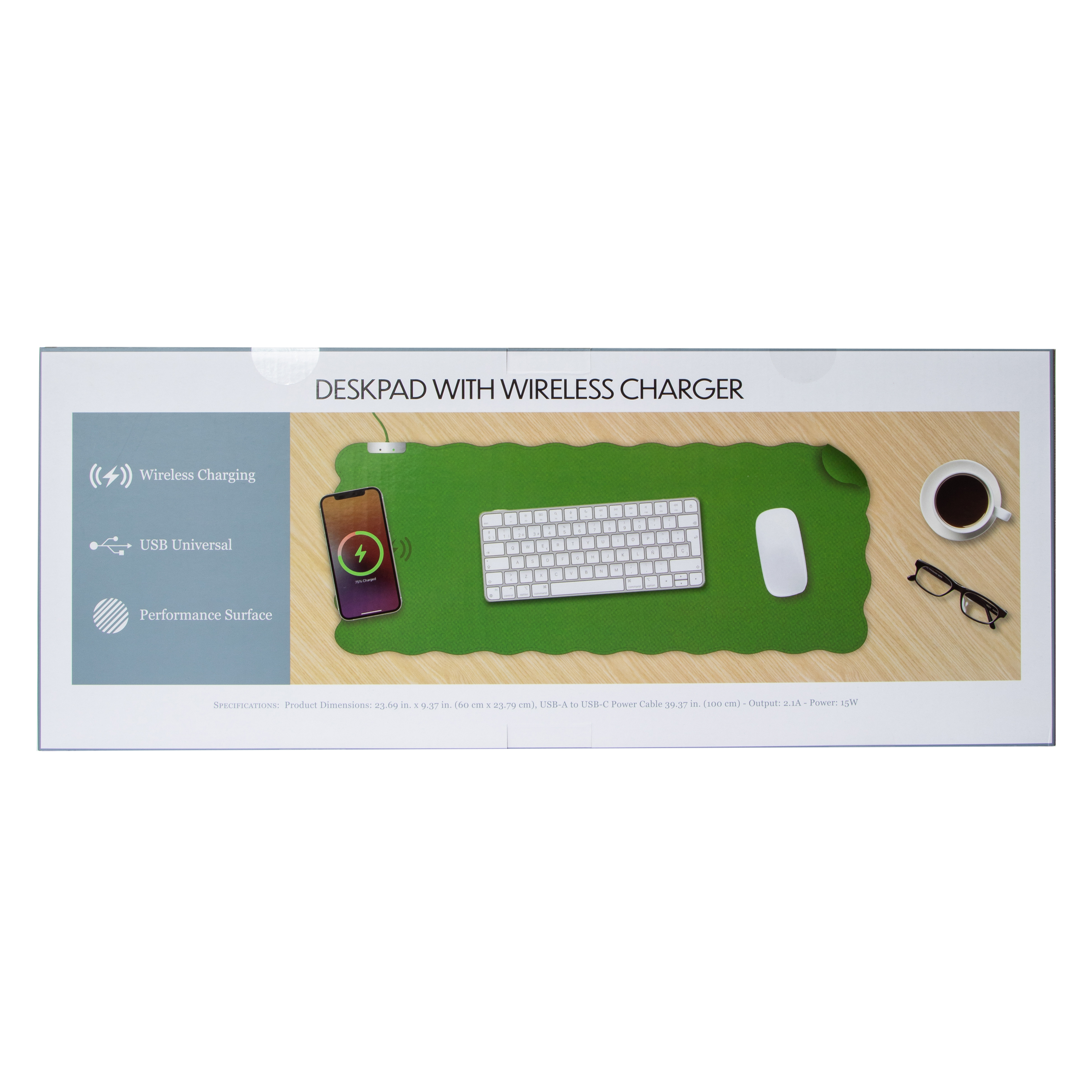 Deskpad With Wireless Charger 23.69in x 9.37in