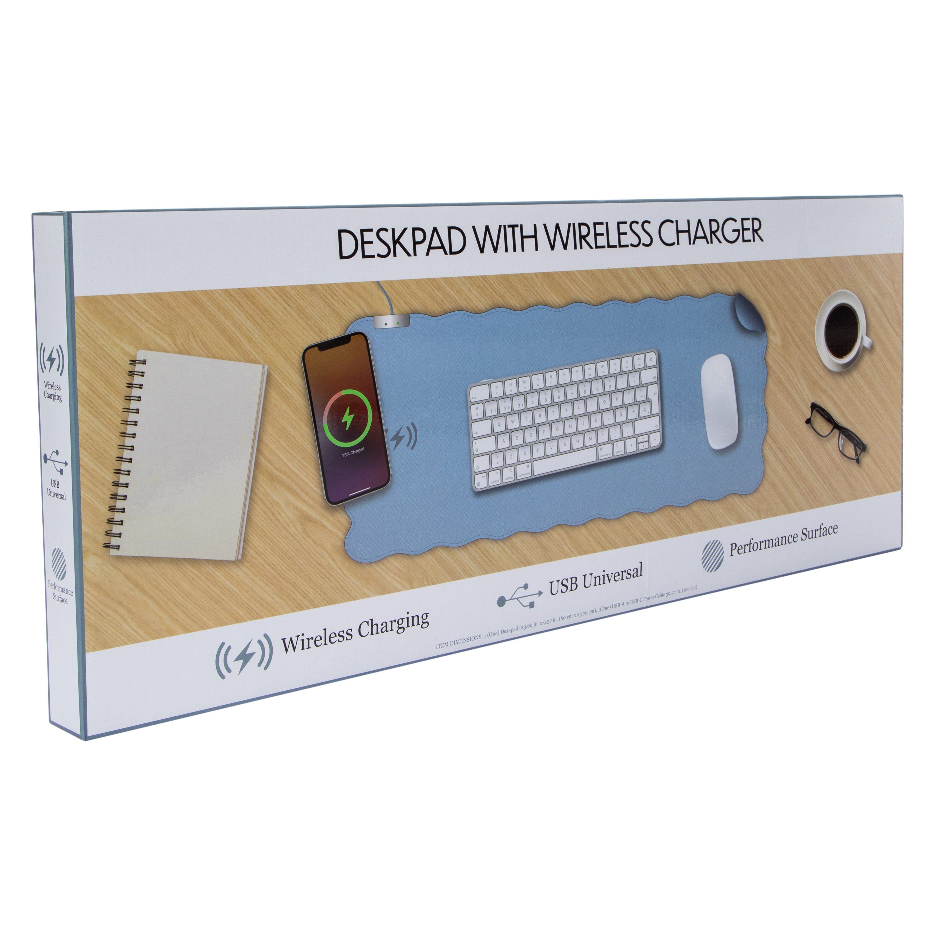 Deskpad With Wireless Charger 23.69in x 9.37in