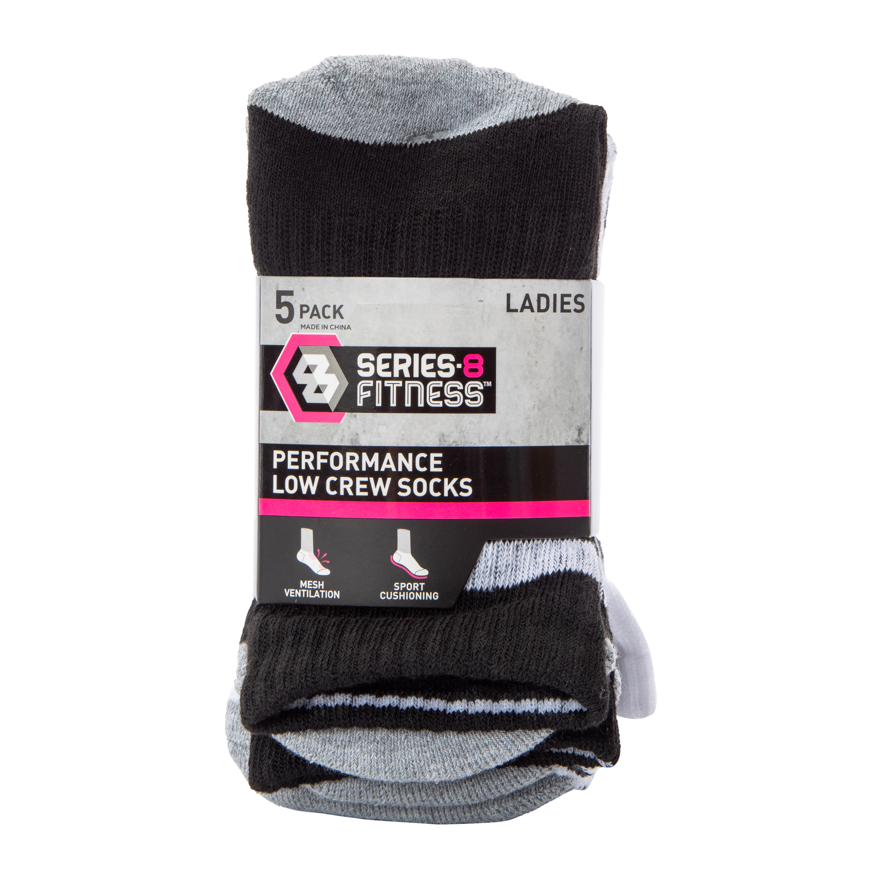 Series-8 Fitness™ Ladies Performance Low Crew Socks 5-Pack