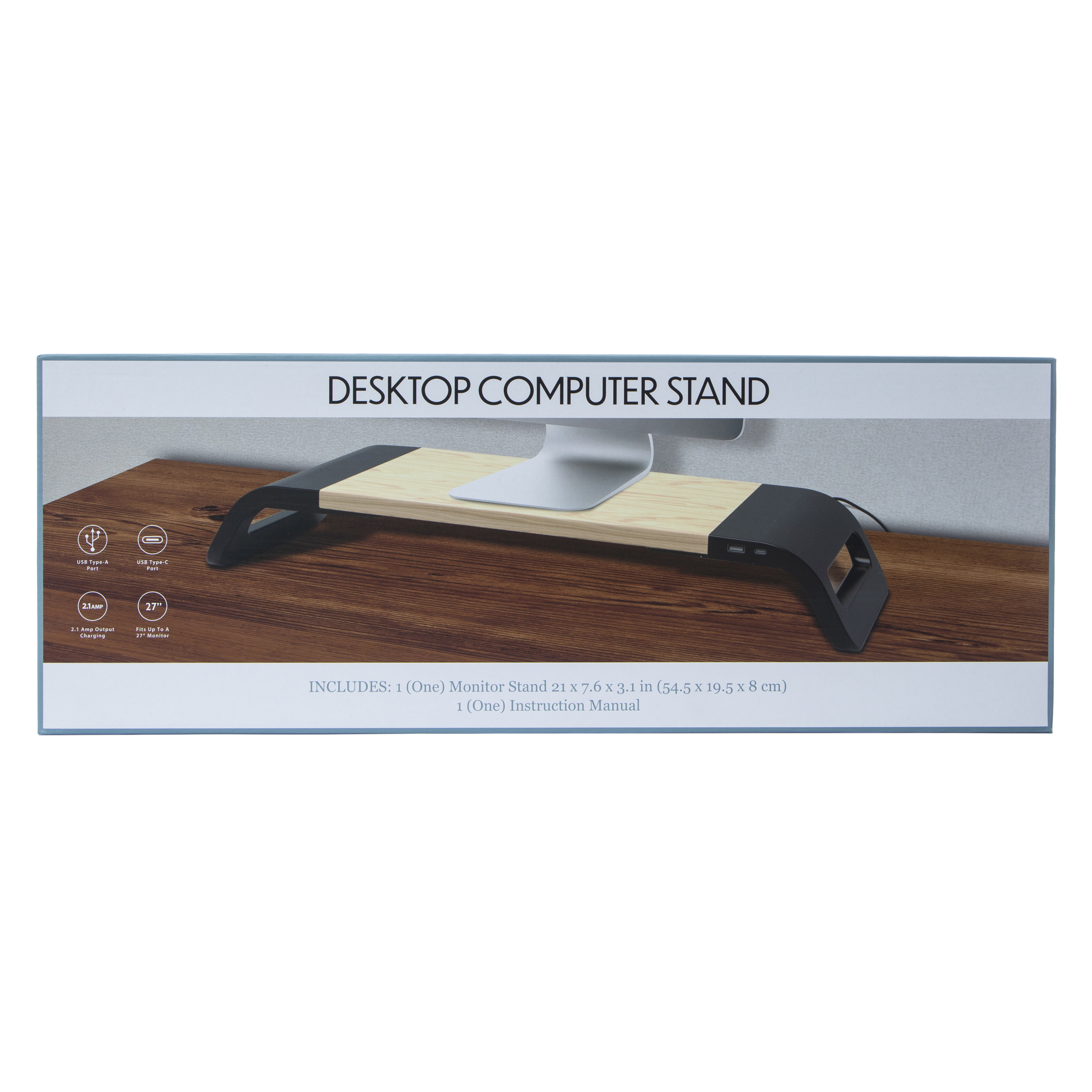 Desktop Computer Monitor Stand With Charging Ports 21in x 7.6in