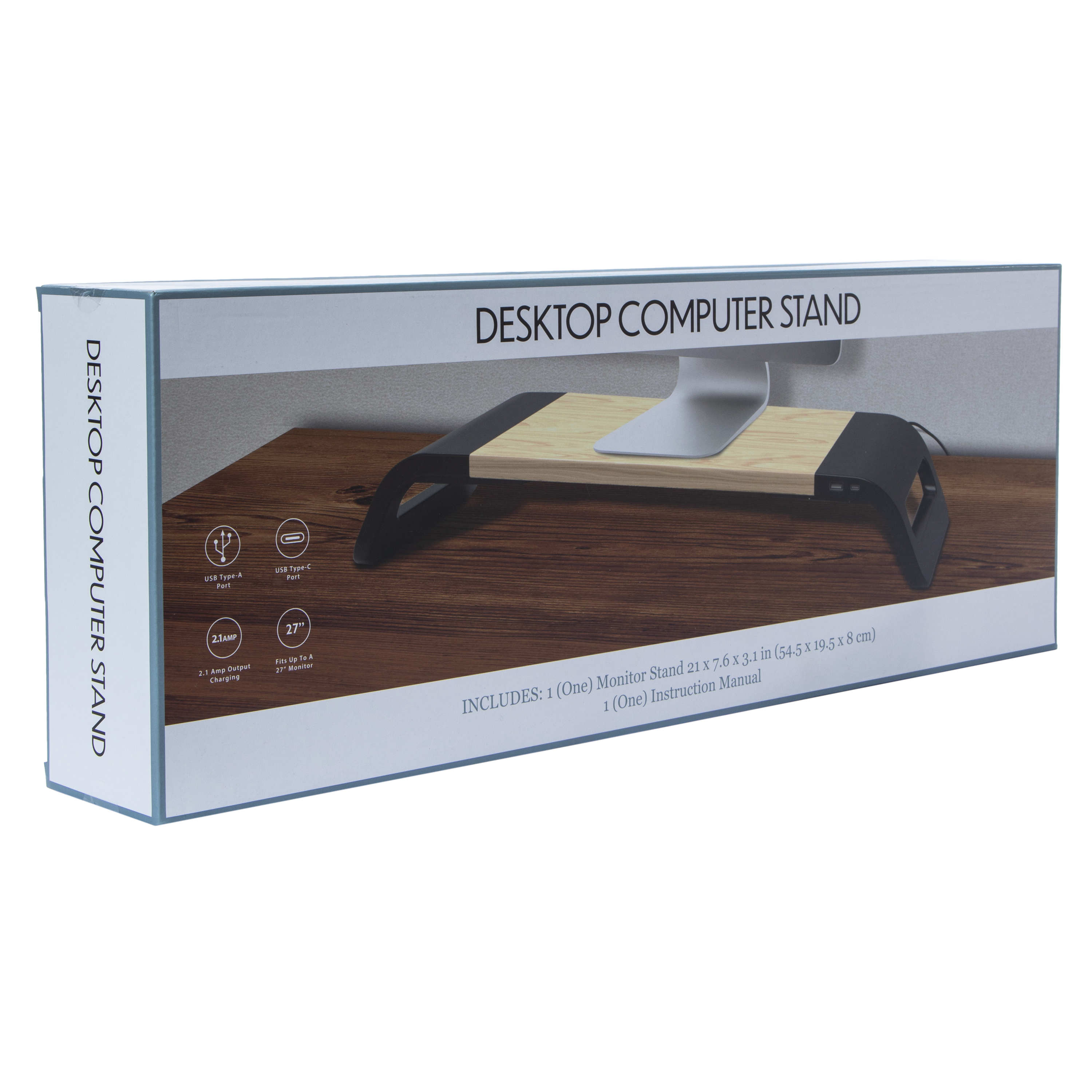 Desktop Computer Monitor Stand With Charging Ports 21in x 7.6in