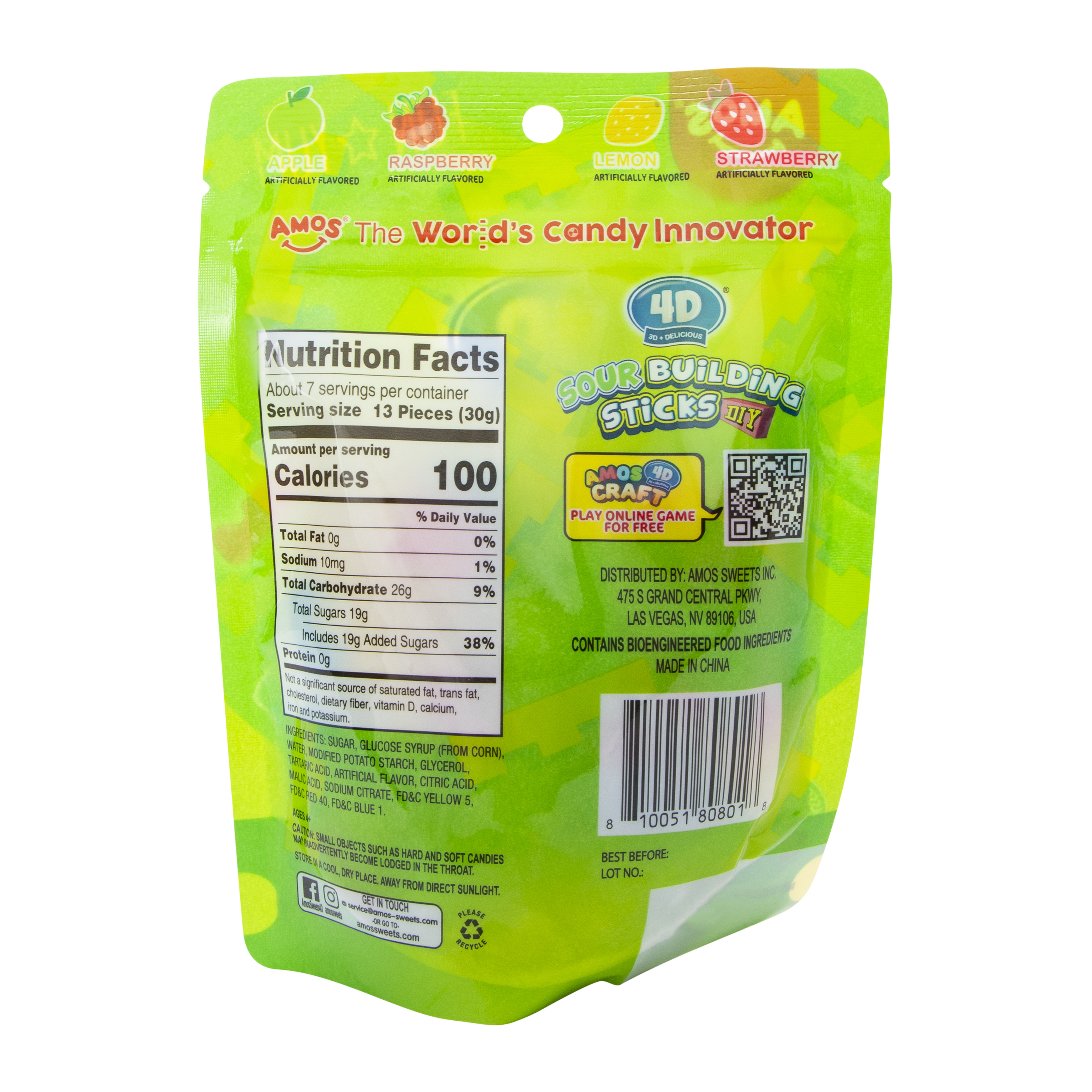 Amos® 4D DIY Gummy Sour Building Sticks 7oz