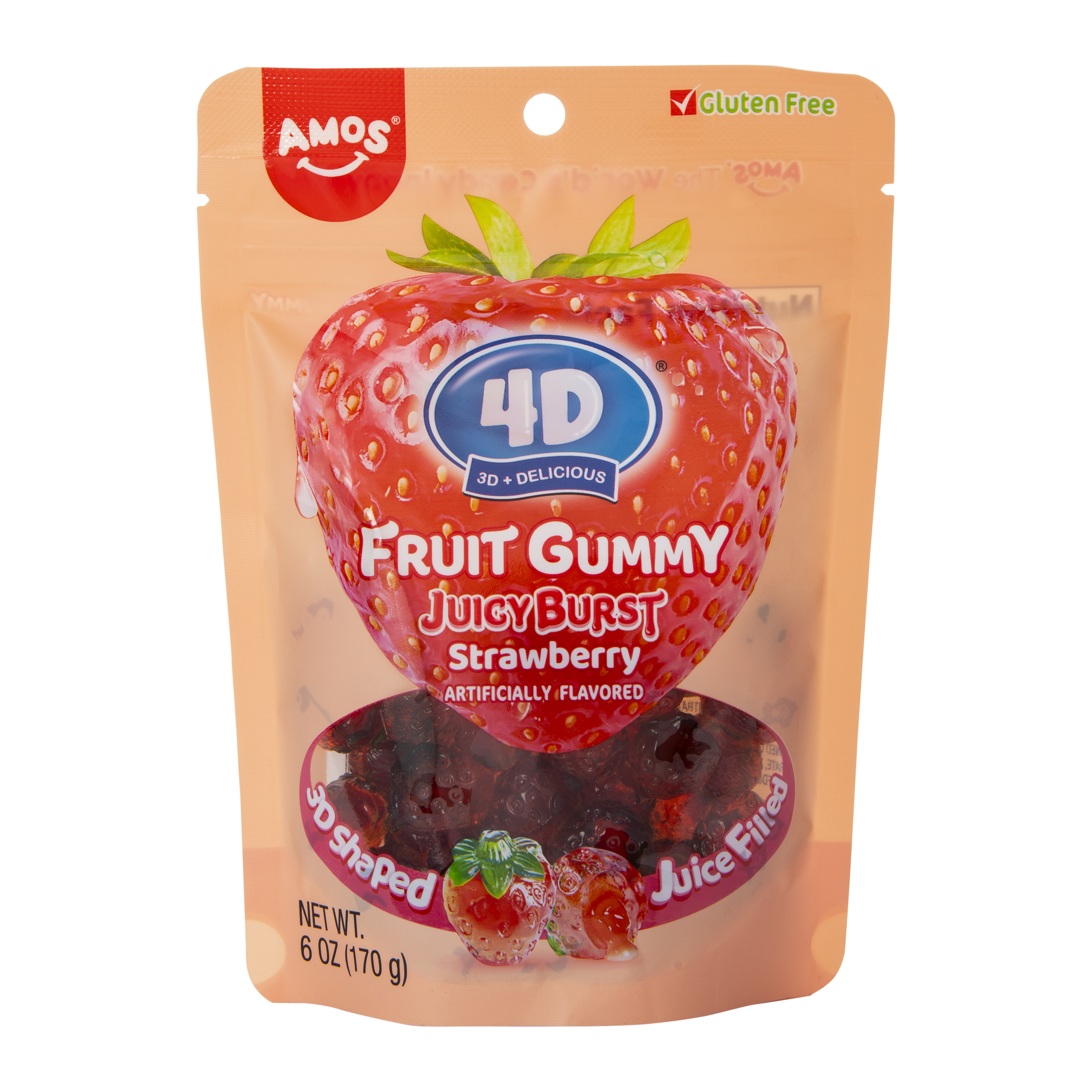 Amos® 4D Fruit Gummy JuicyBurst Candy 6oz - Strawberry