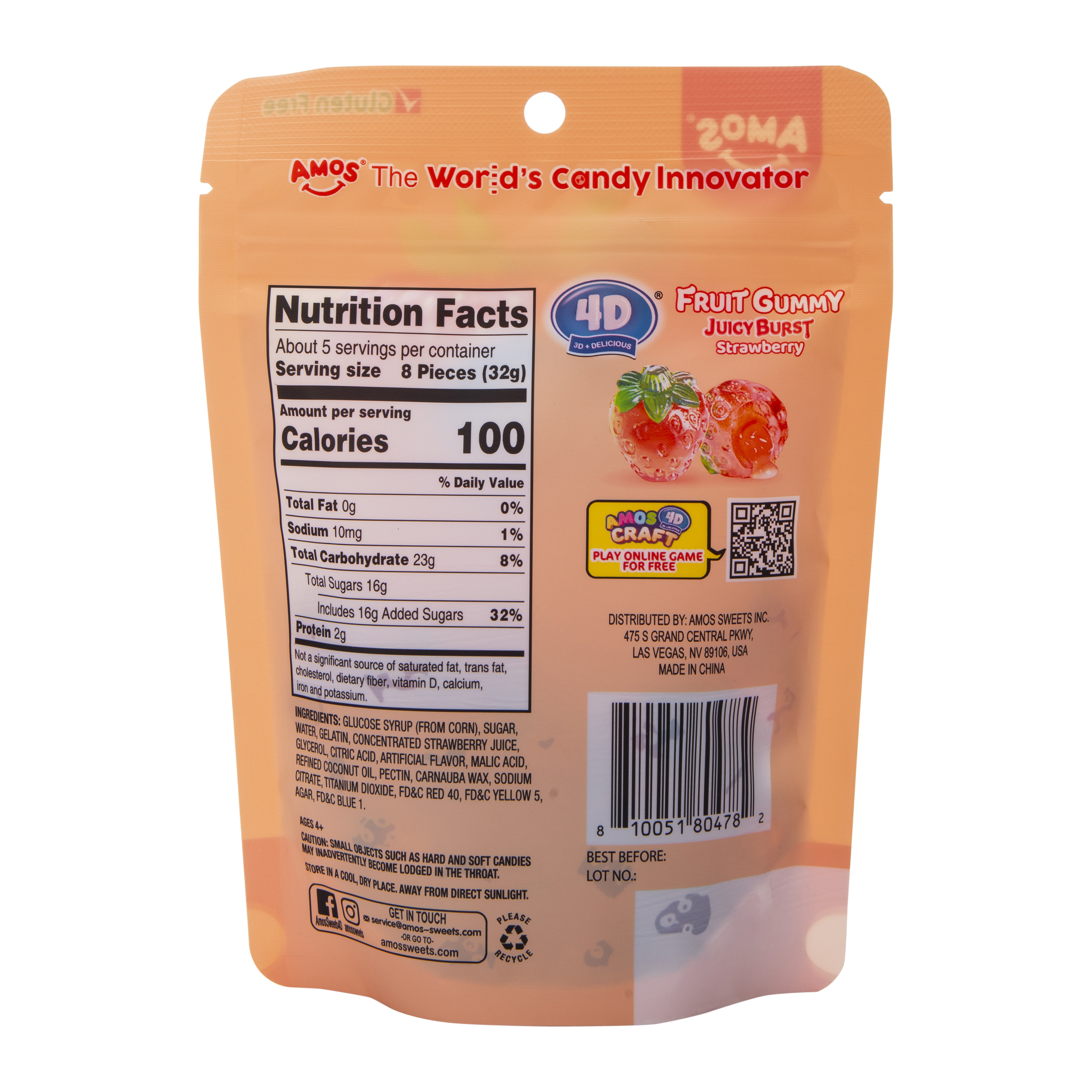 Amos® 4D Fruit Gummy JuicyBurst Candy 6oz - Strawberry