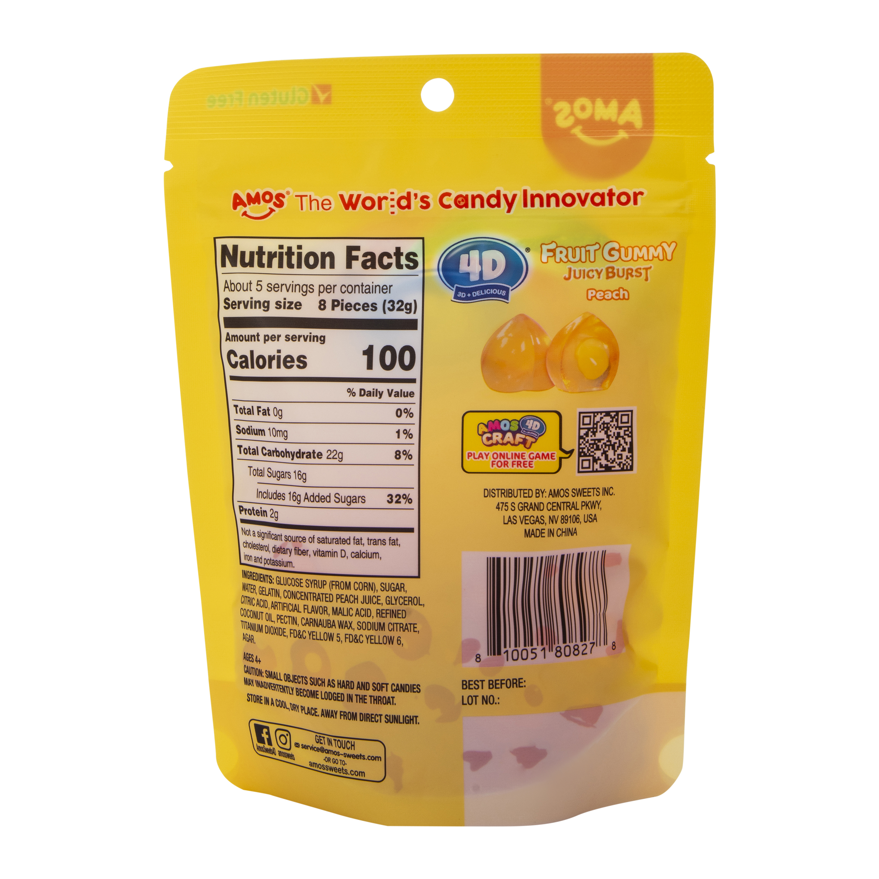 Amos® 4D Fruit Gummy JuicyBurst Candy 6oz - Peach