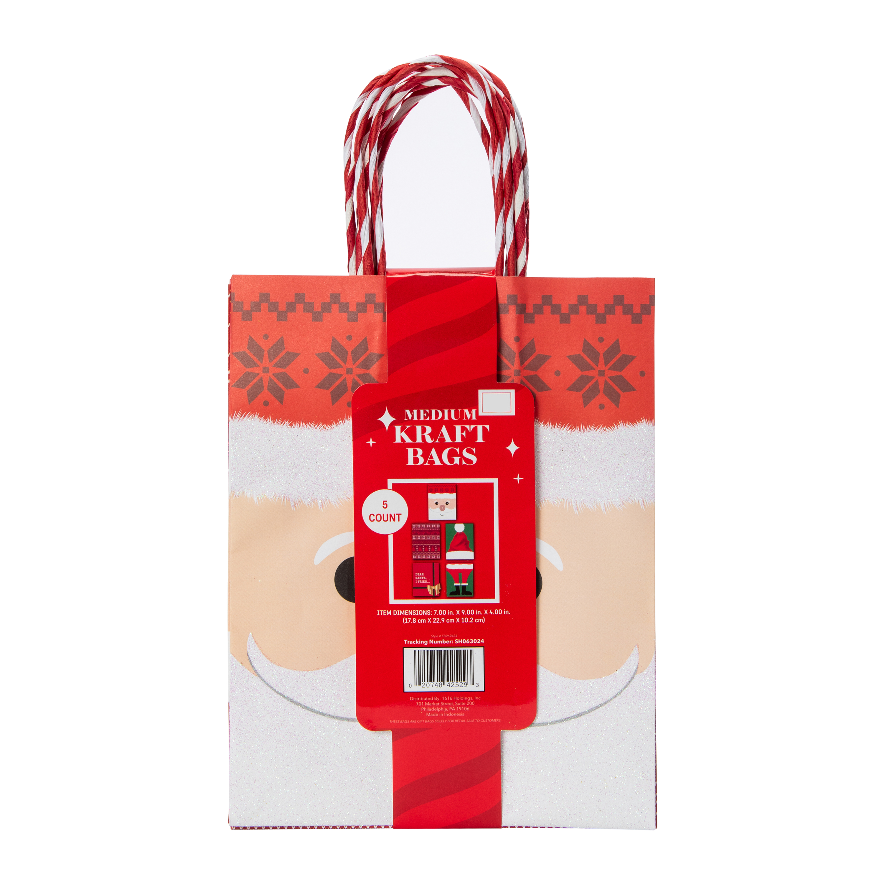 Medium Christmas Kraft Bags 5-Count