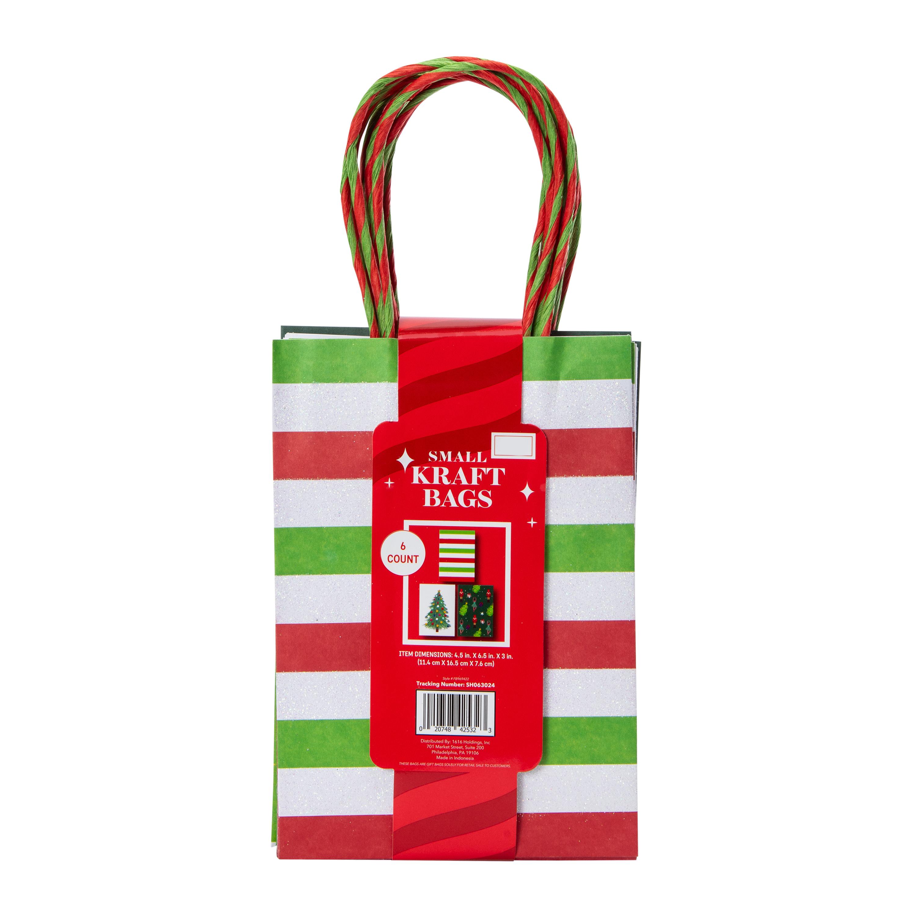 Small Christmas Kraft Bags 6-Count