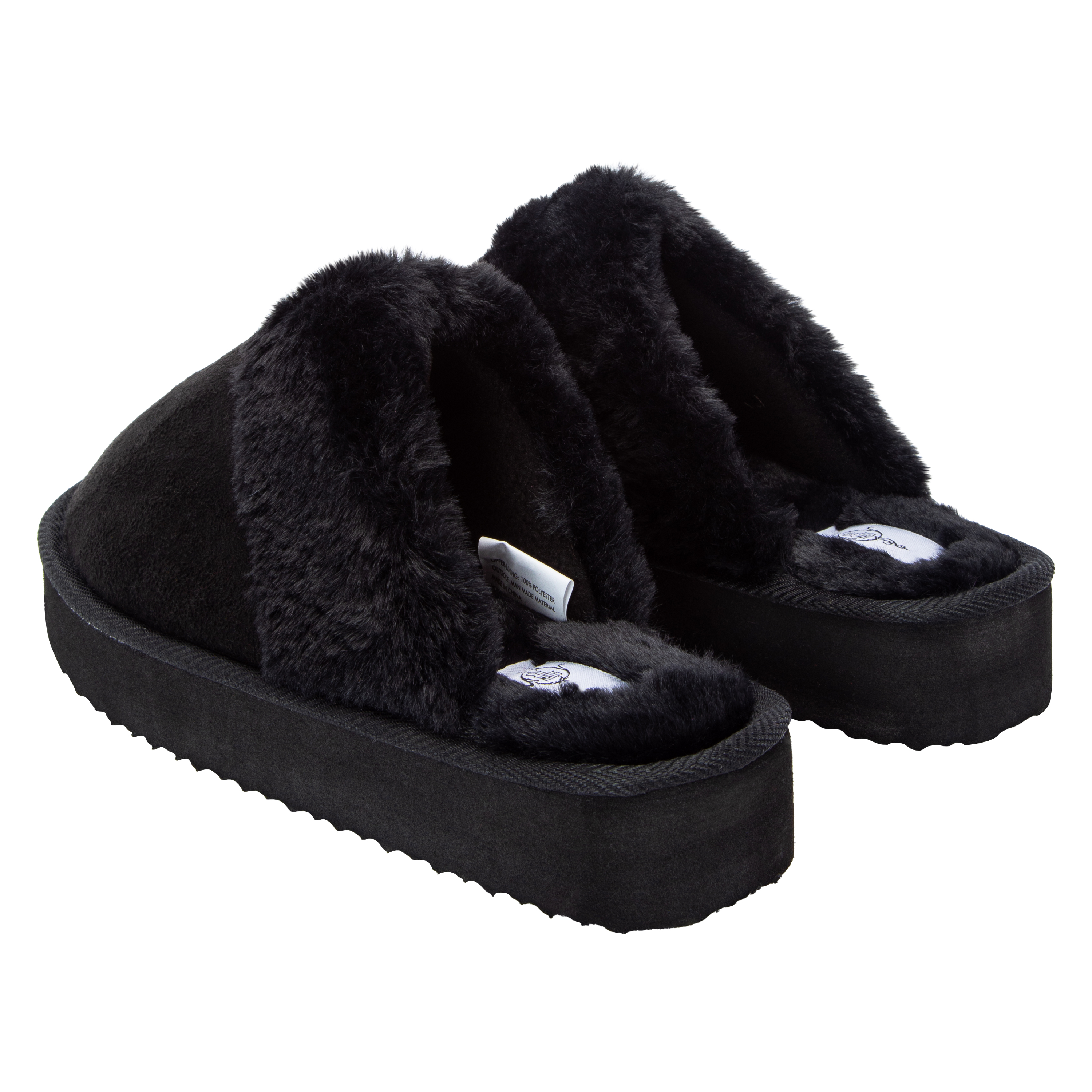 Ladies Fur-Lined Platform Mule Slippers