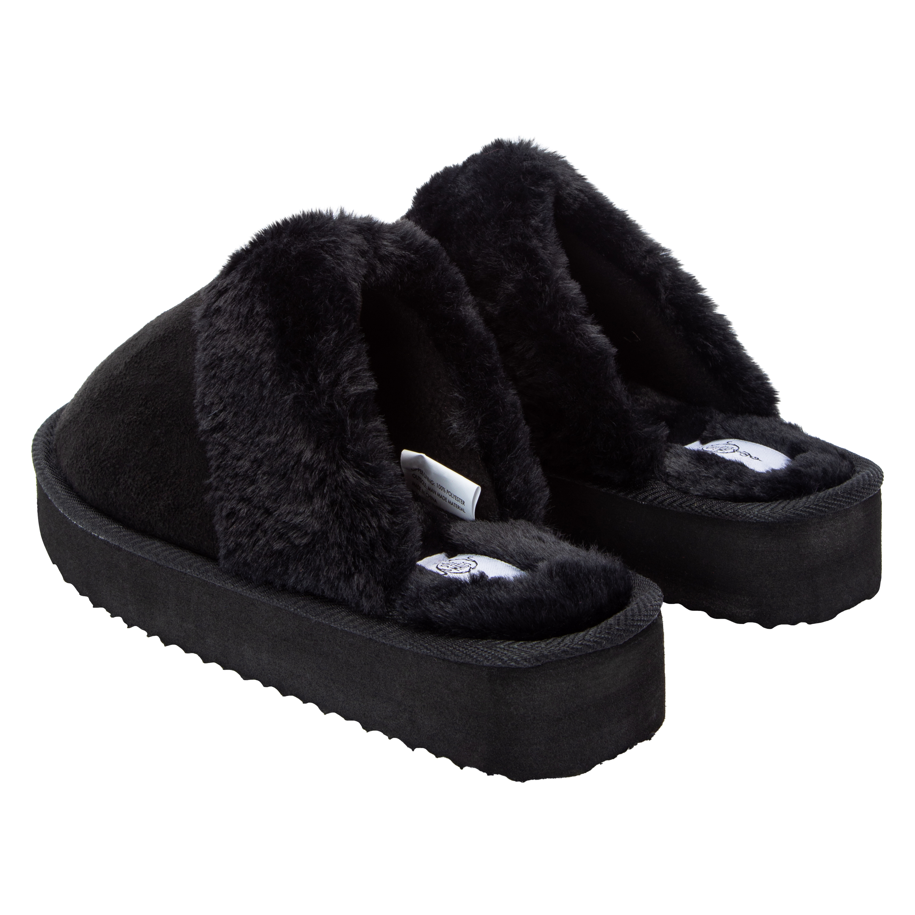 Ladies Fur-Lined Platform Mule Slippers
