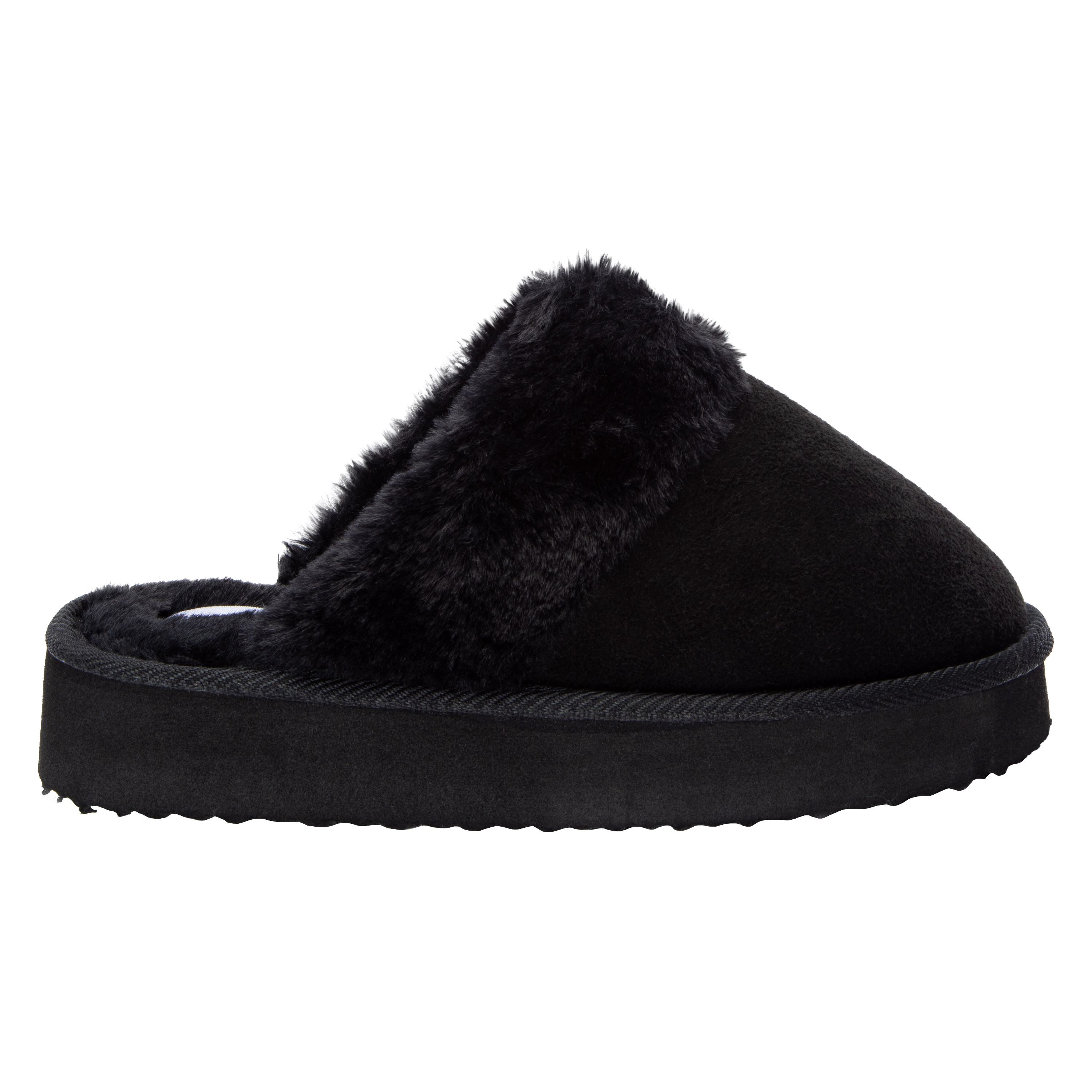 Ladies Fur-Lined Platform Mule Slippers