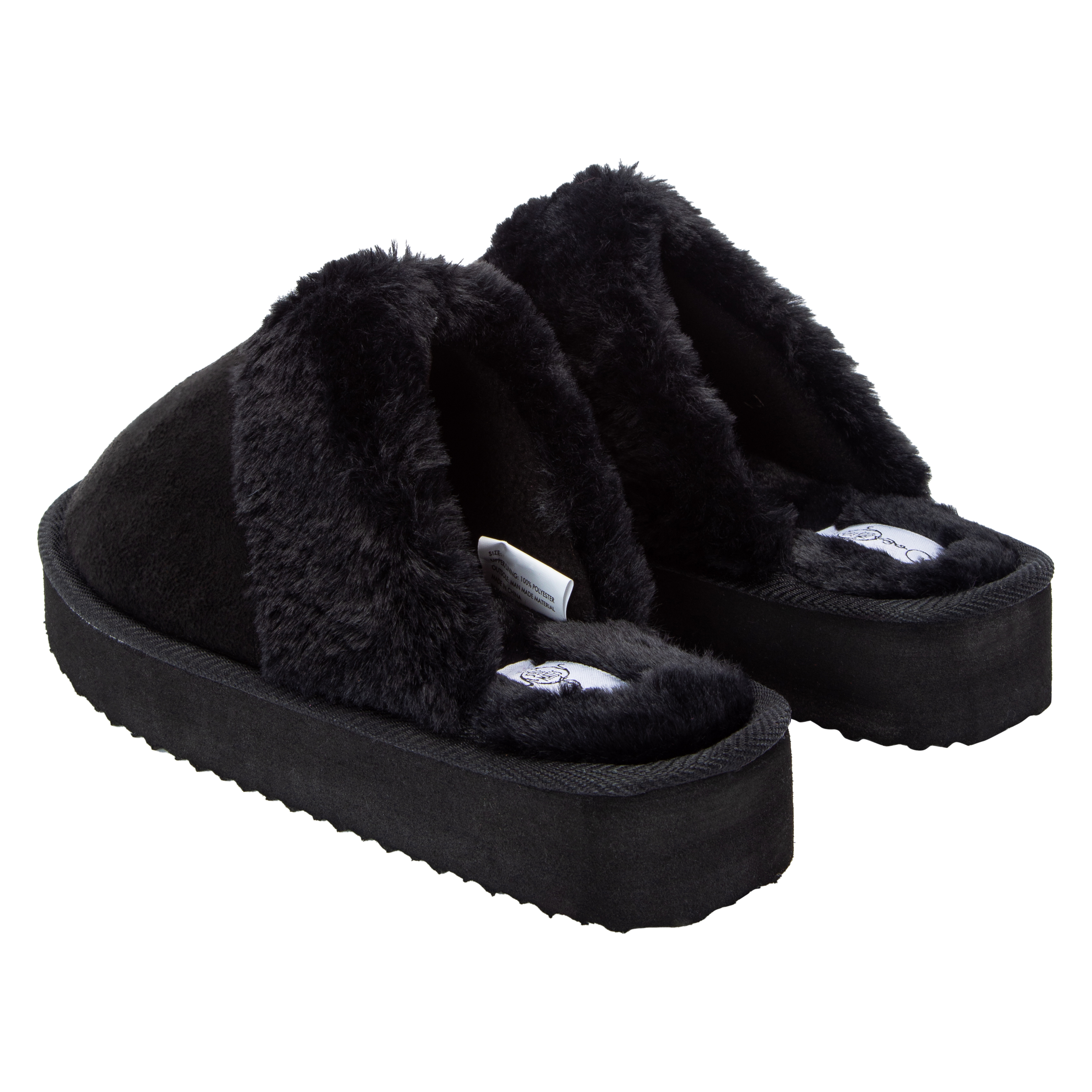 Ladies Fur-Lined Platform Mule Slippers