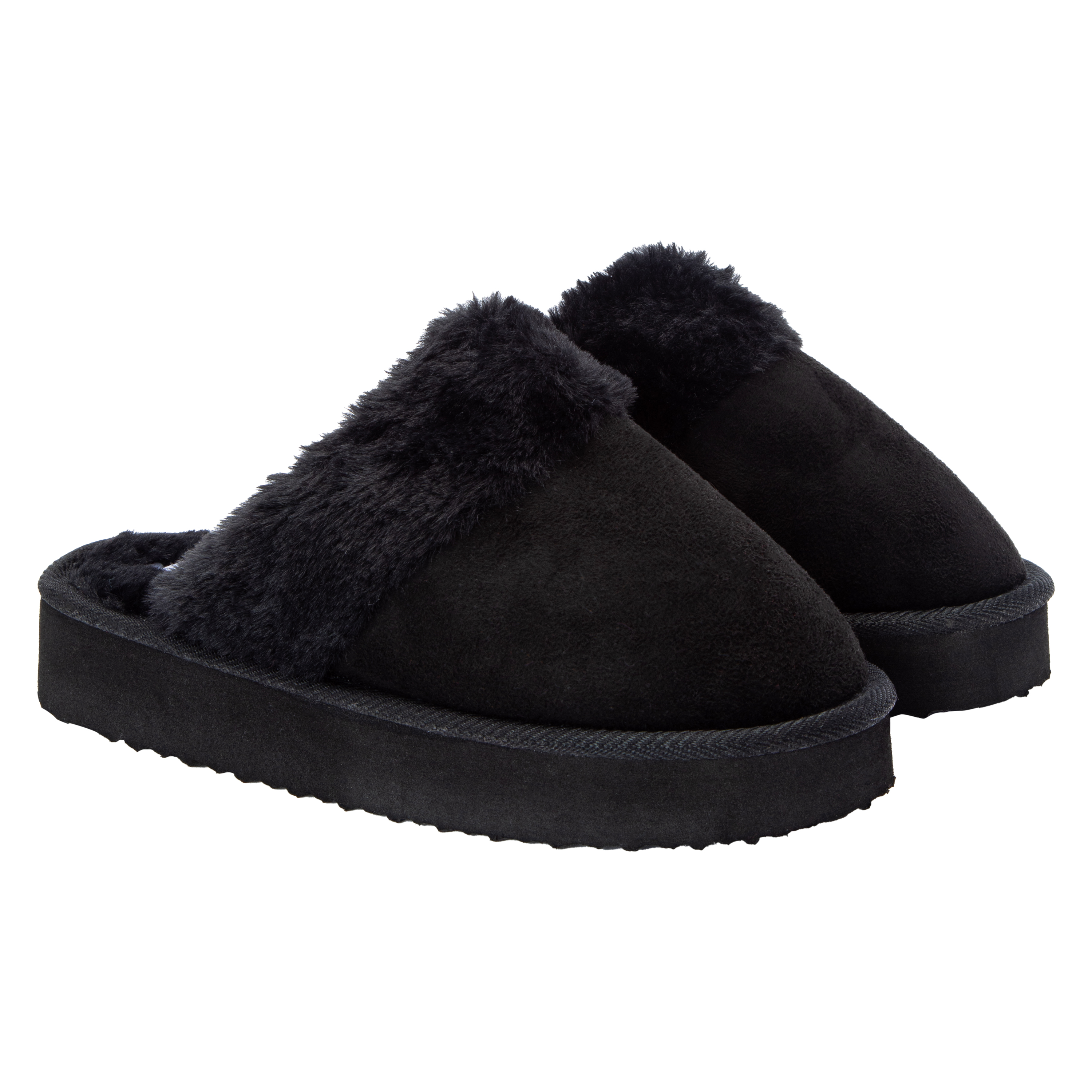 Ladies Fur-Lined Platform Mule Slippers