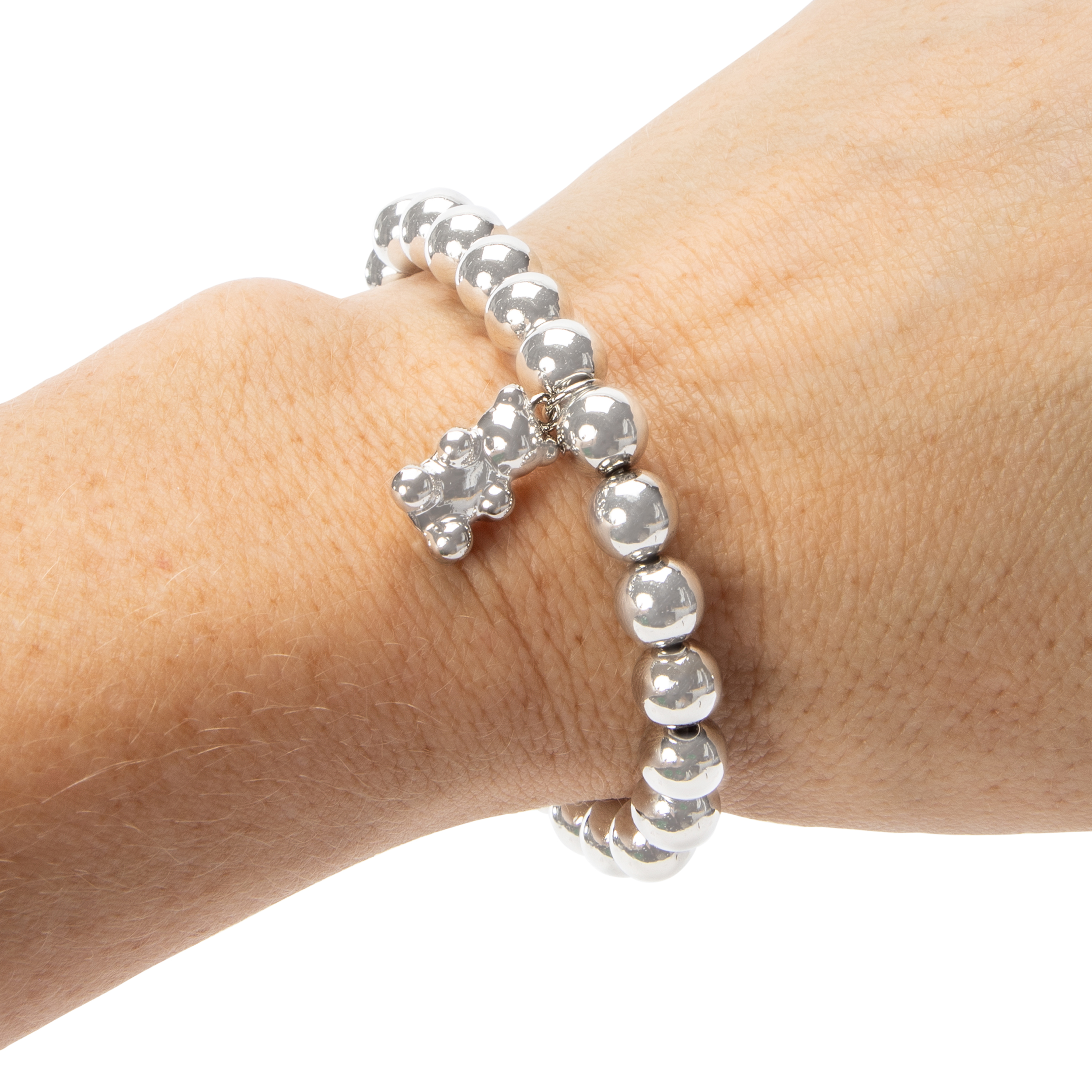 Silver Beaded Bear Bracelet