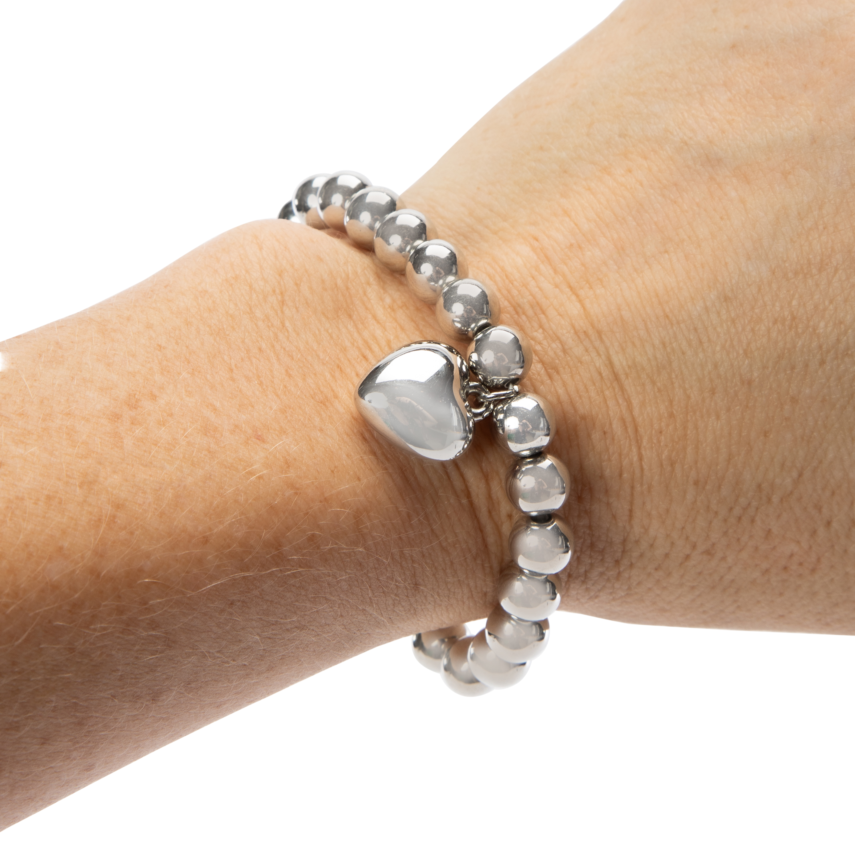 Silver Beaded Heart Bracelet