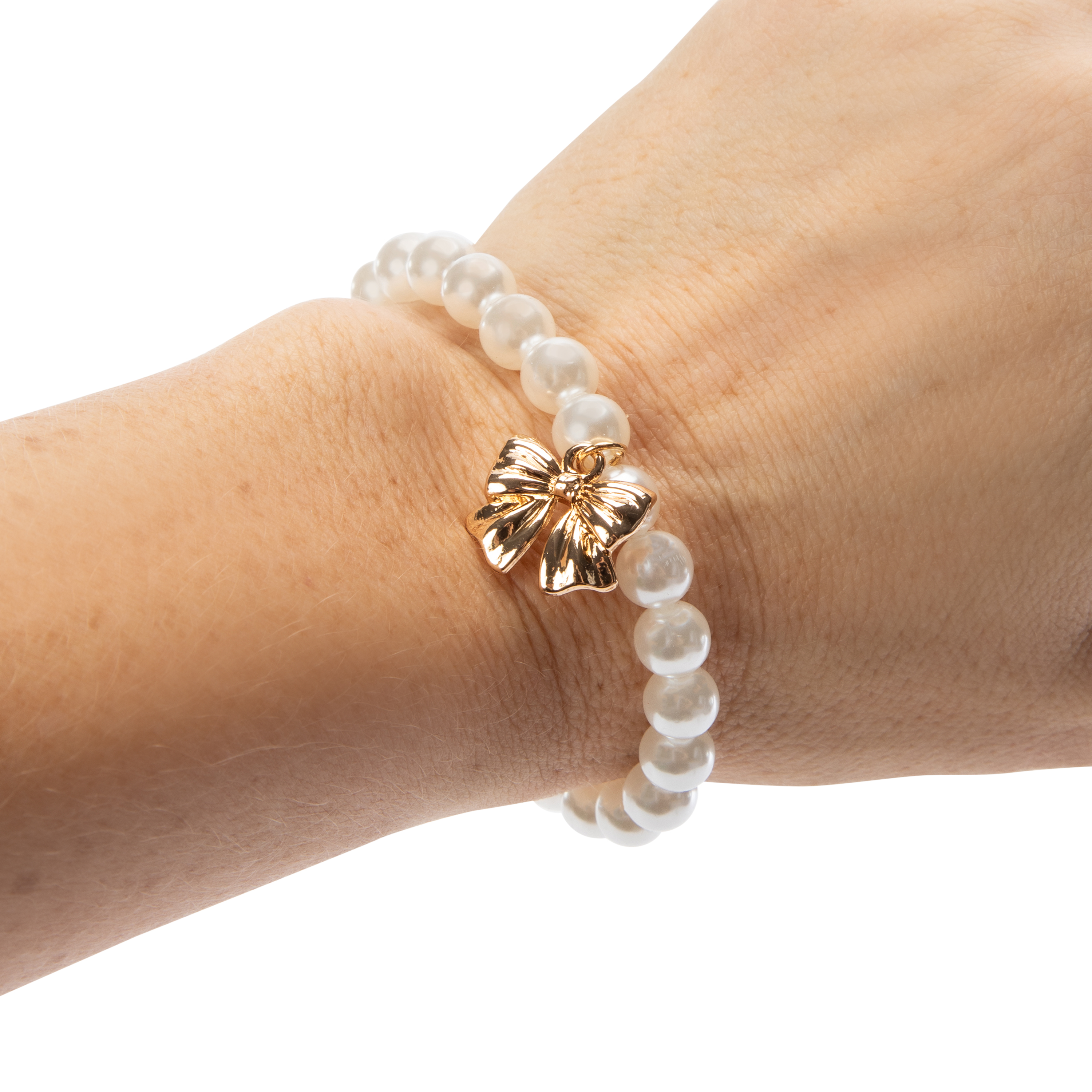 Pearl & Bow Beaded Charm Bracelet