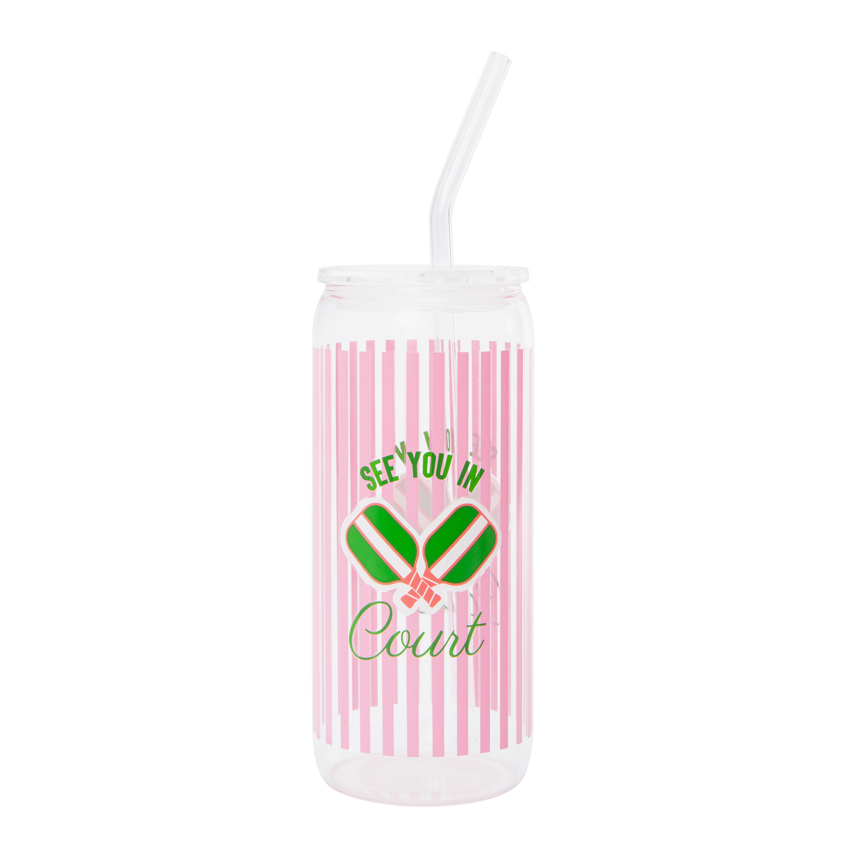 Printed Glass Tumbler With Lid & Straw