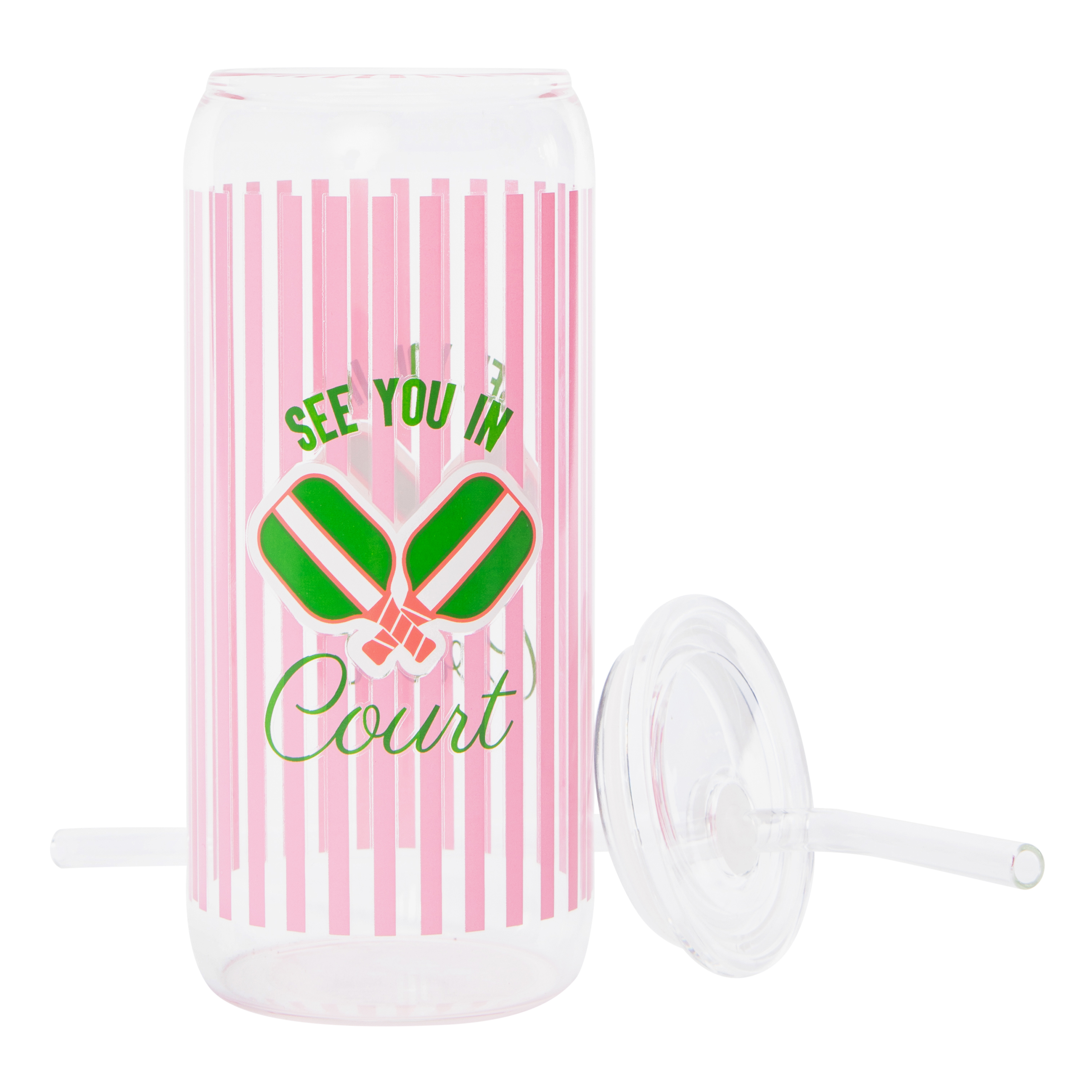 Printed Glass Tumbler With Lid & Straw