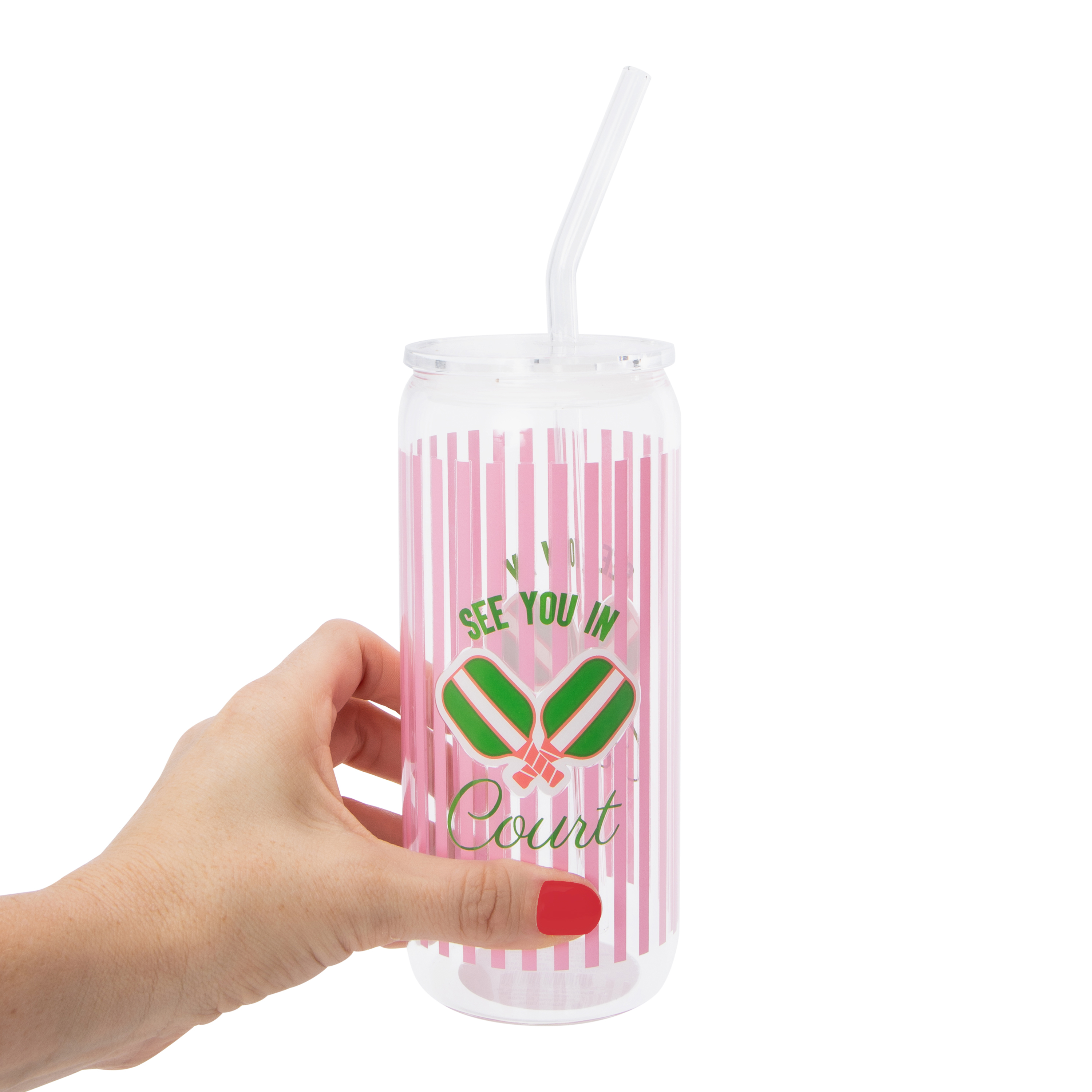 Printed Glass Tumbler With Lid & Straw